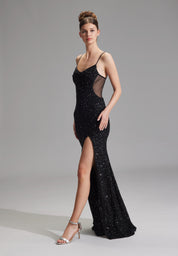 Abendkleid Maxi mit Pailletten - 100 - Schwarz