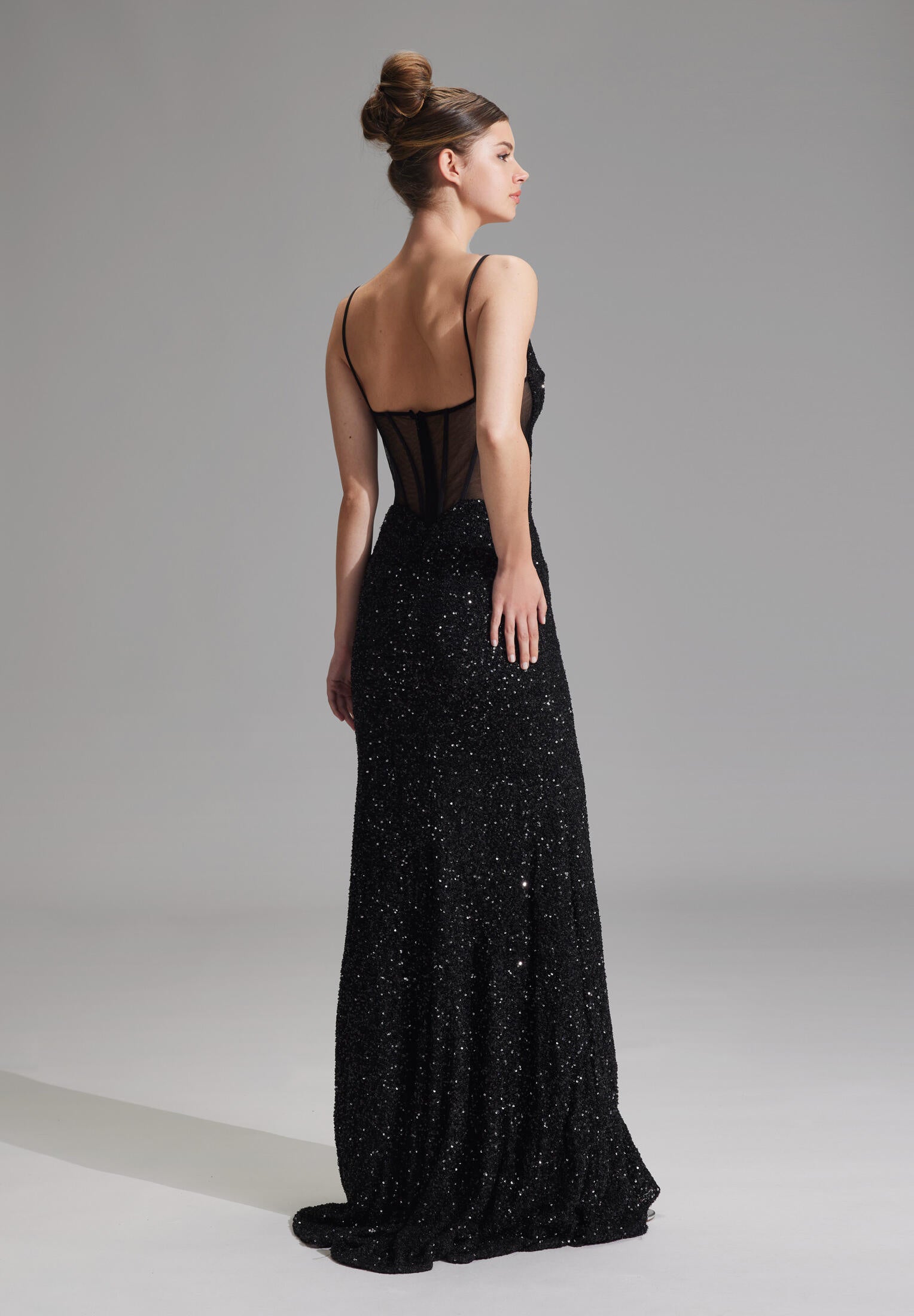 Abendkleid Maxi mit Pailletten - 100 - Schwarz