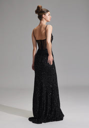 Abendkleid Maxi mit Pailletten - 100 - Schwarz