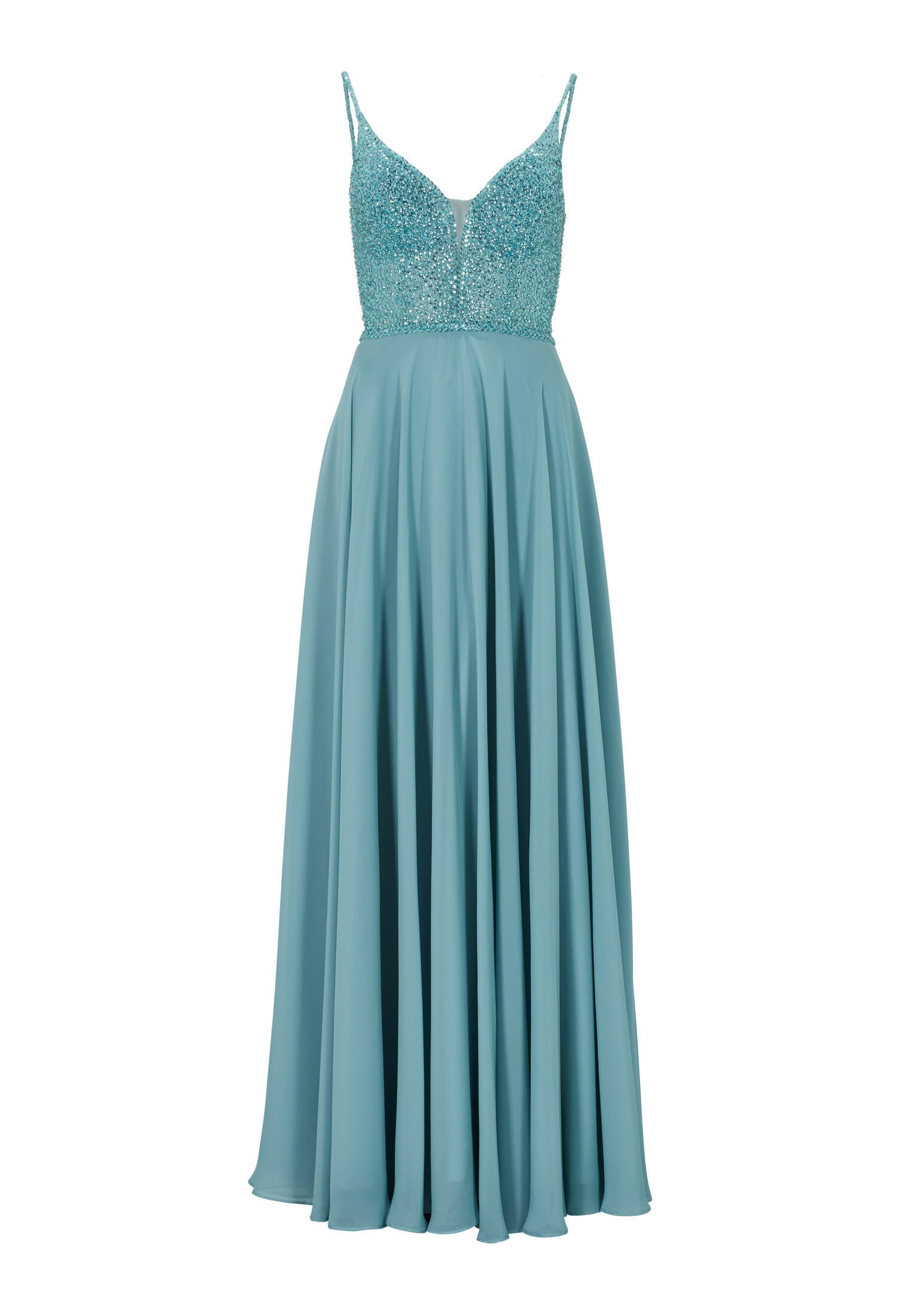 Abendkleid mit Pailletten - 370 - Blau