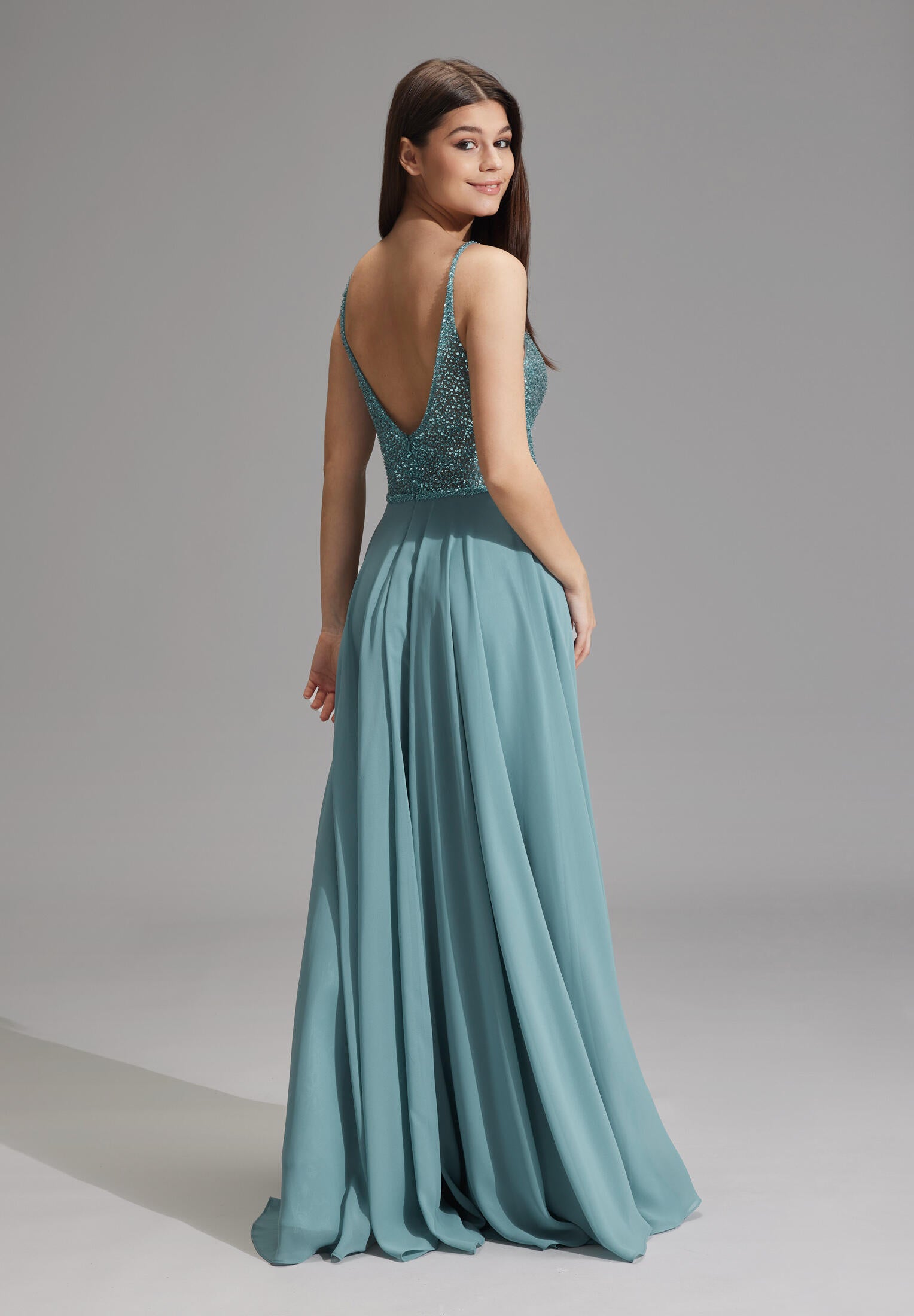 Abendkleid mit Pailletten - 370 - Blau