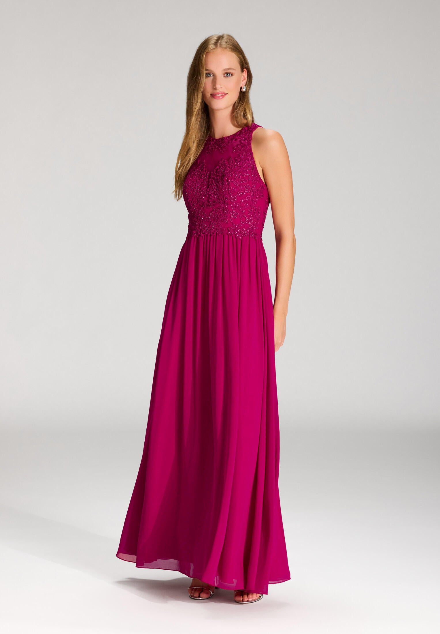 Chiffonabendkleid Maxi mit Stickereien - 650 - Rot