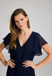 Jumpsuit mit Überrock und Volantärmeln - 300 - Blau