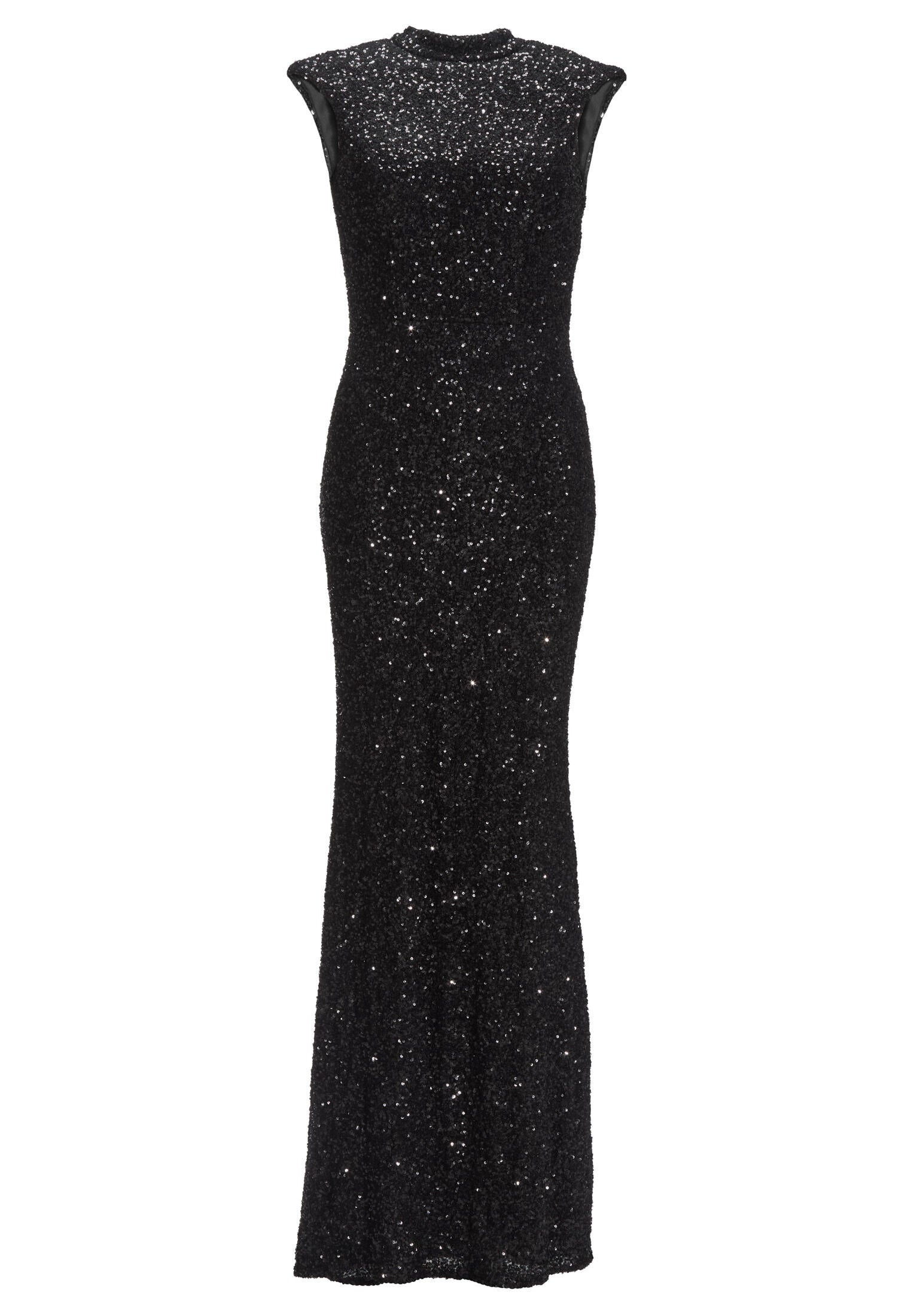 Paillettenkleid Maxi mit Rückenausschnitt - 100 - Schwarz