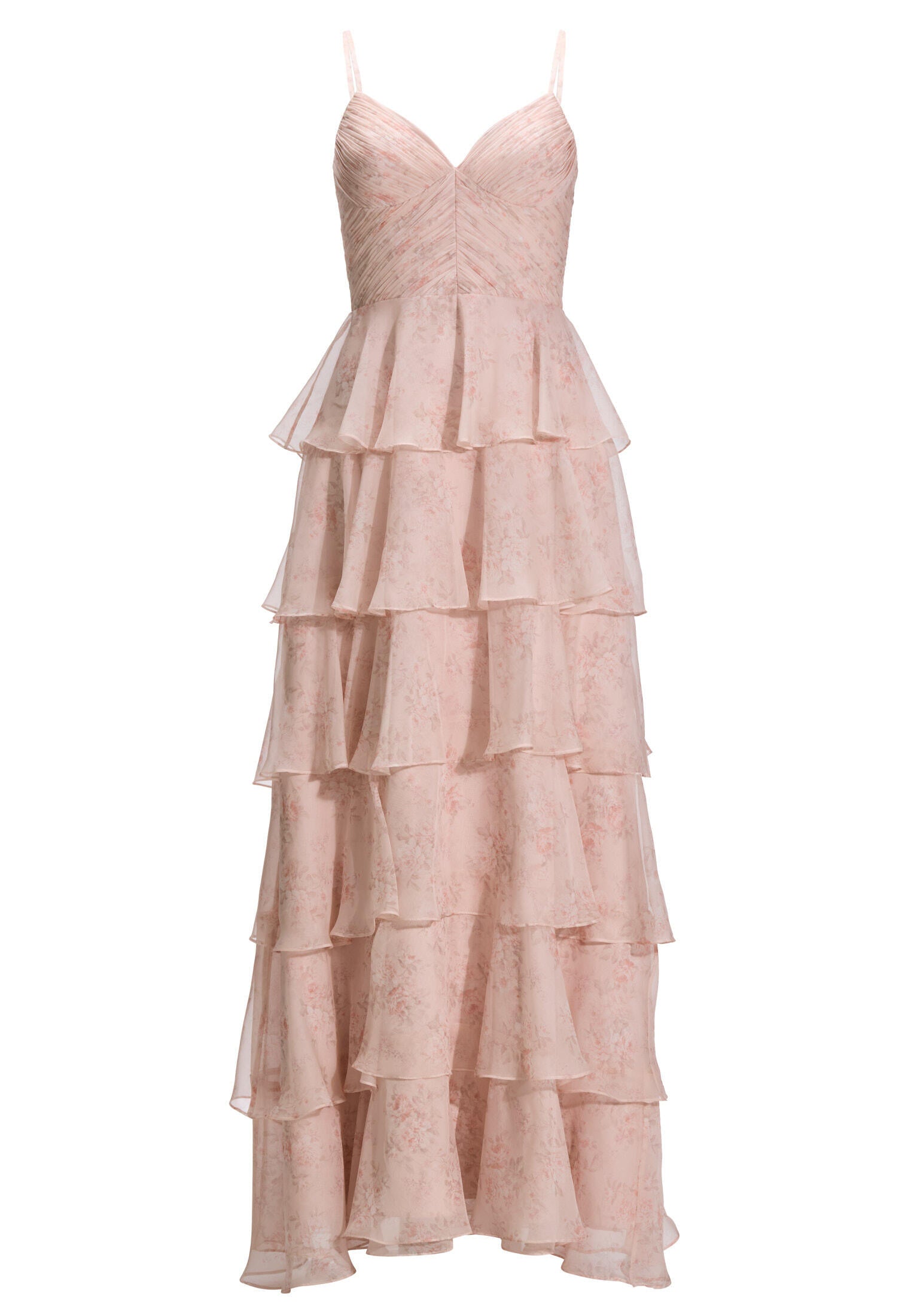 Volantkleid Maxi aus Chiffon - 690 - Rosa