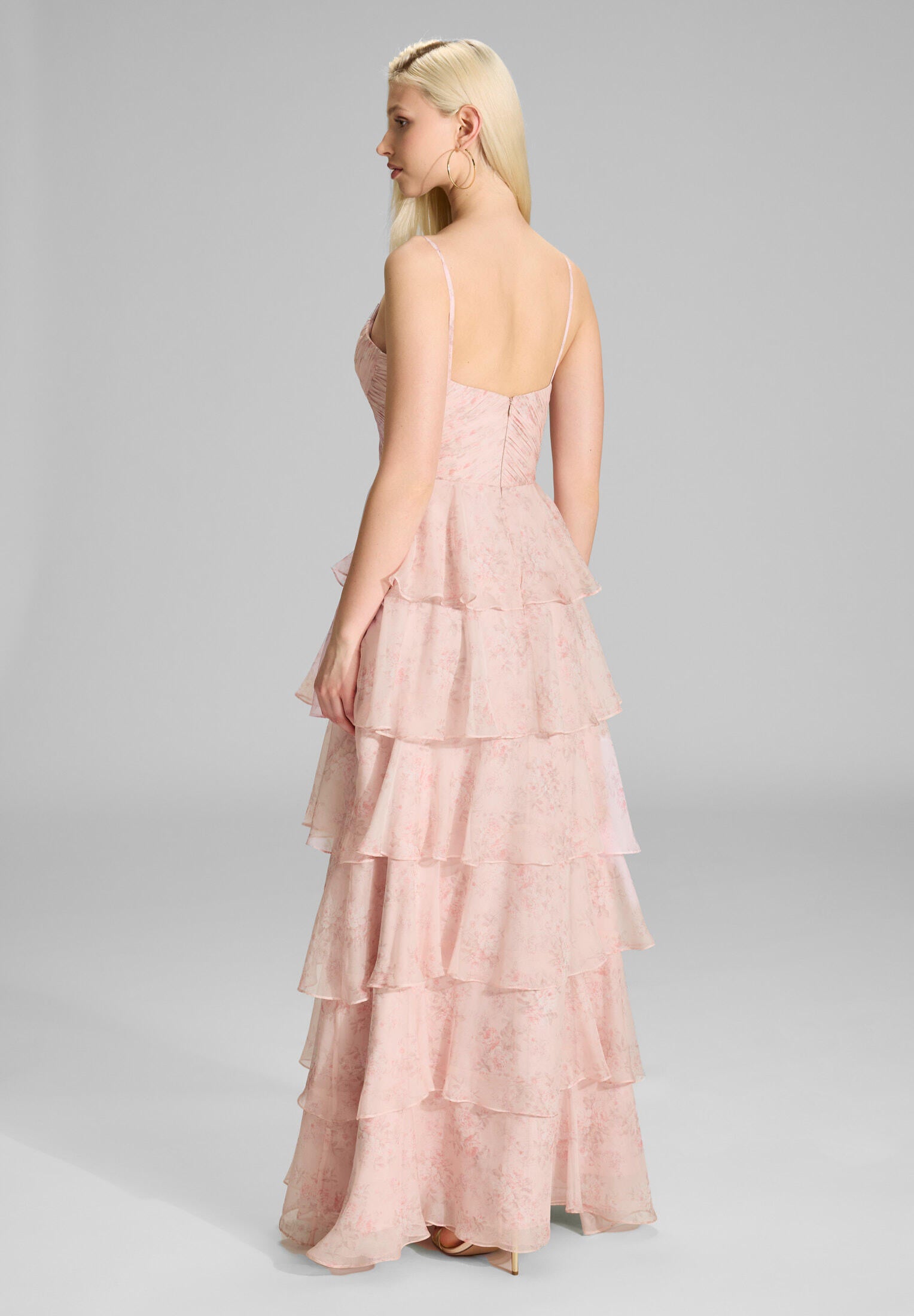 Volantkleid Maxi aus Chiffon - 690 - Rosa