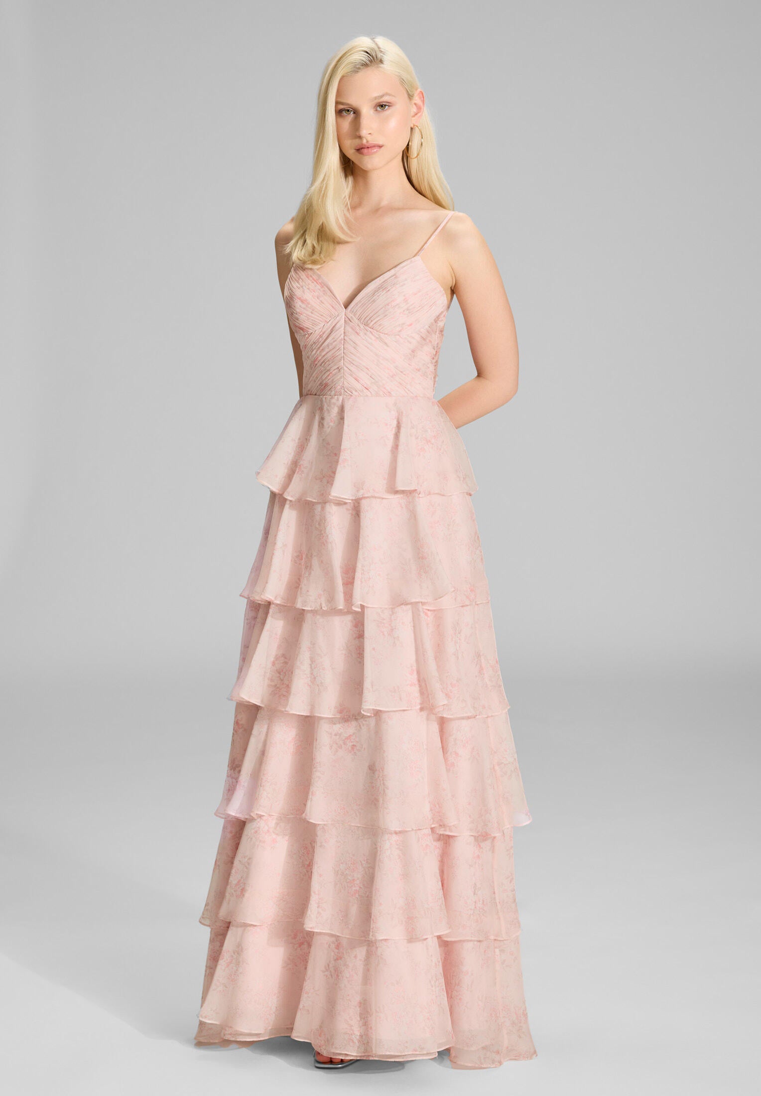 Volantkleid Maxi aus Chiffon - 690 - Rosa