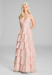 Volantkleid Maxi aus Chiffon - 690 - Rosa