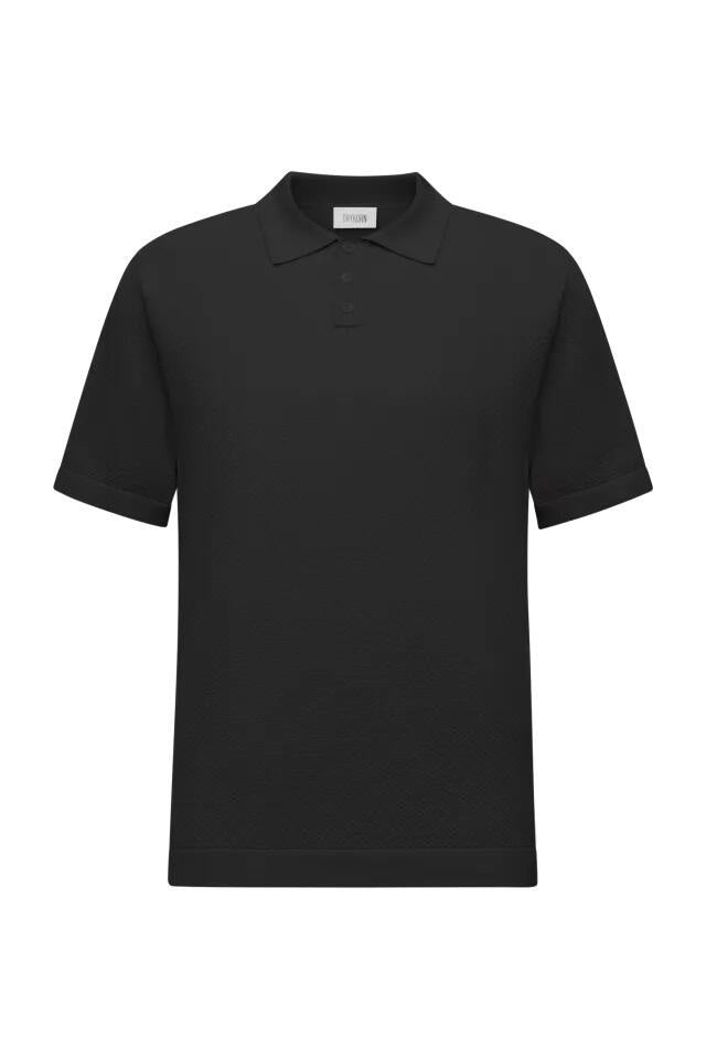 Poloshirt aus strukturiertem Strick - 1000 - Schwarz