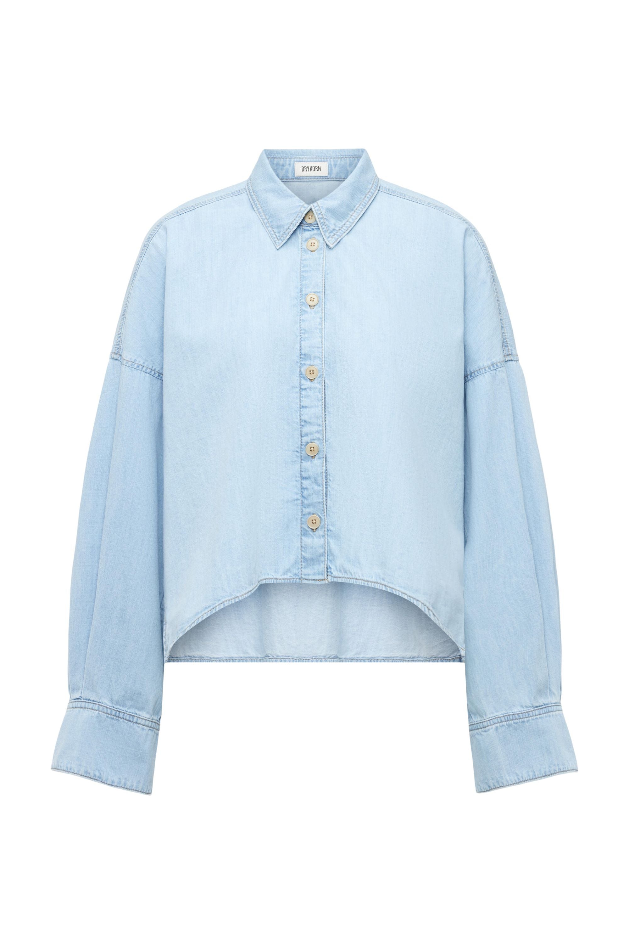 Jeansbluse Cropped Fit aus Baumwolle - 3700 - Blau