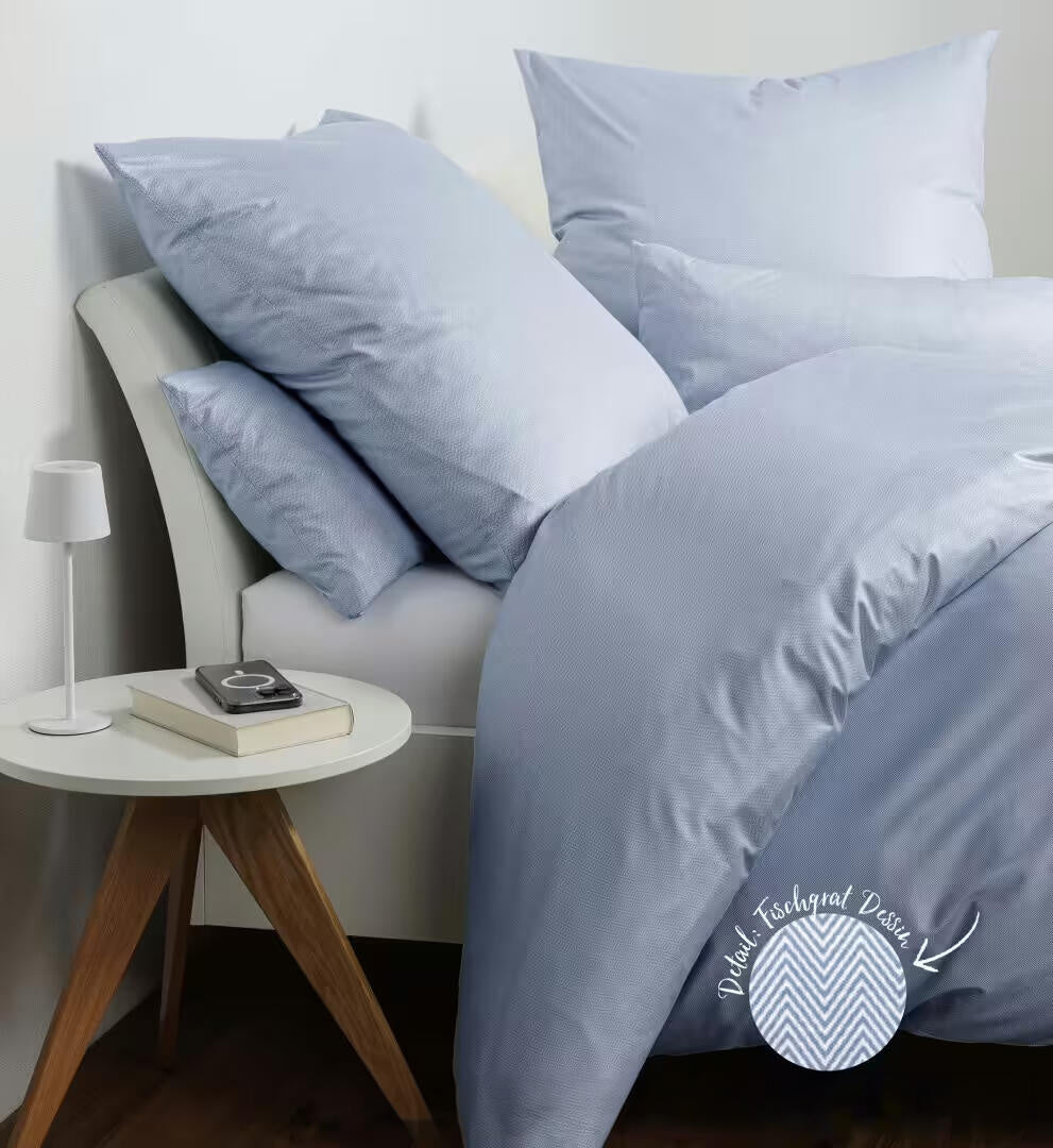 Bettwäsche JERSEY CLASSIC im Fischgrätmuster - 32-perlblau - Blau