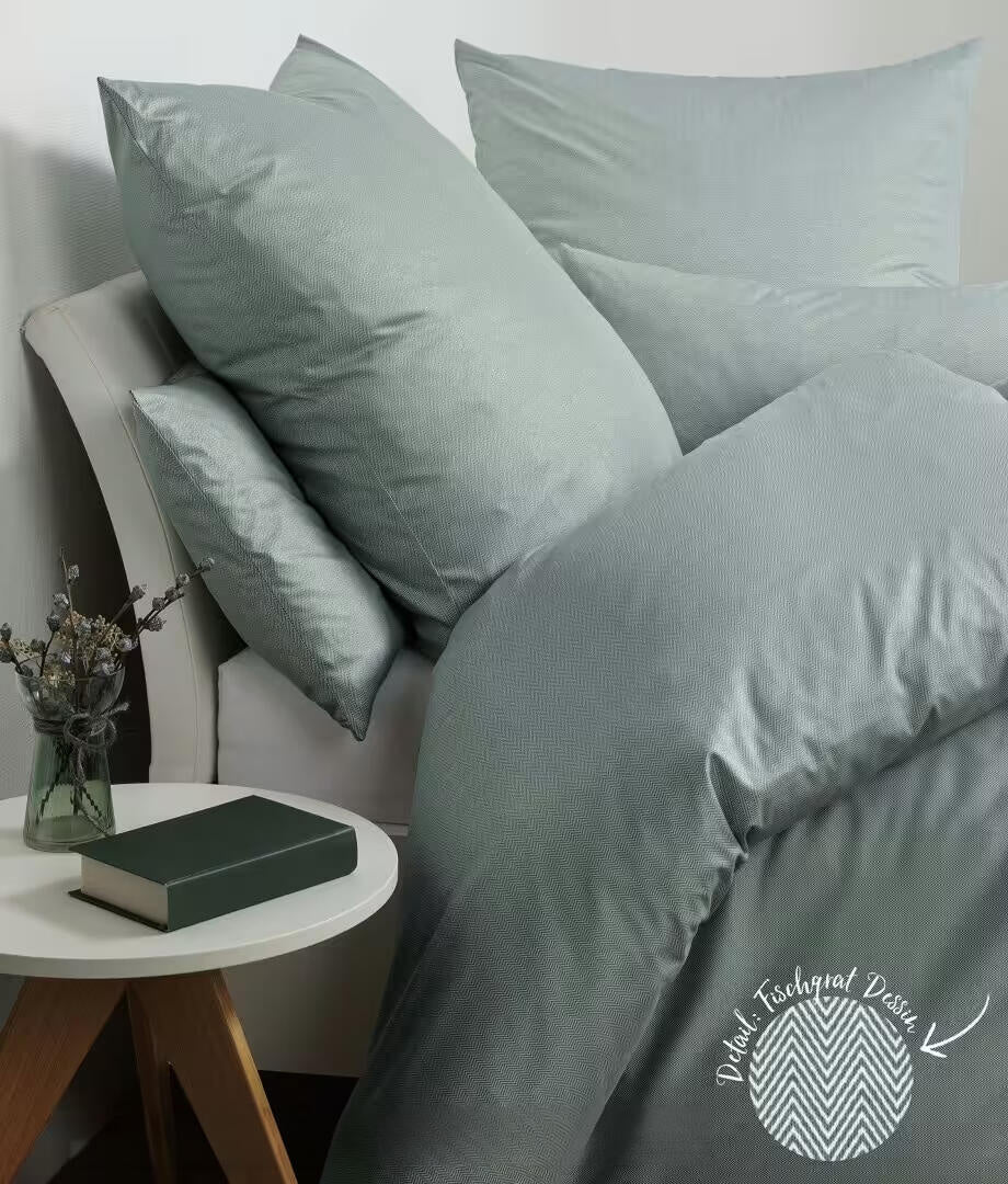 Bettwäsche JERSEY CLASSIC im Fischgrätmuster - 46-salbeigrün - Grün