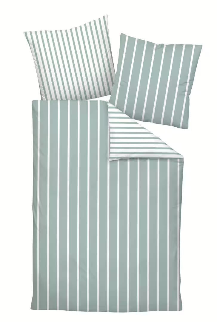 Bettwäsche JERSEY CLASSIC gestreift - 46-salbeigrün - Grün