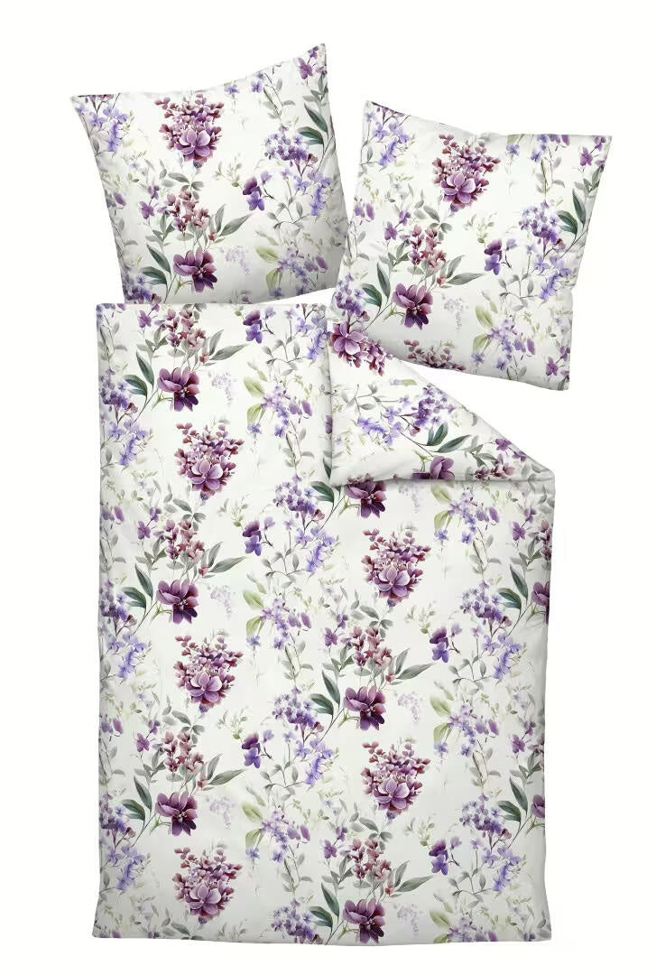 Bettwäsche CARMEN aus Feinjersey - 05-lila beere - Weiß