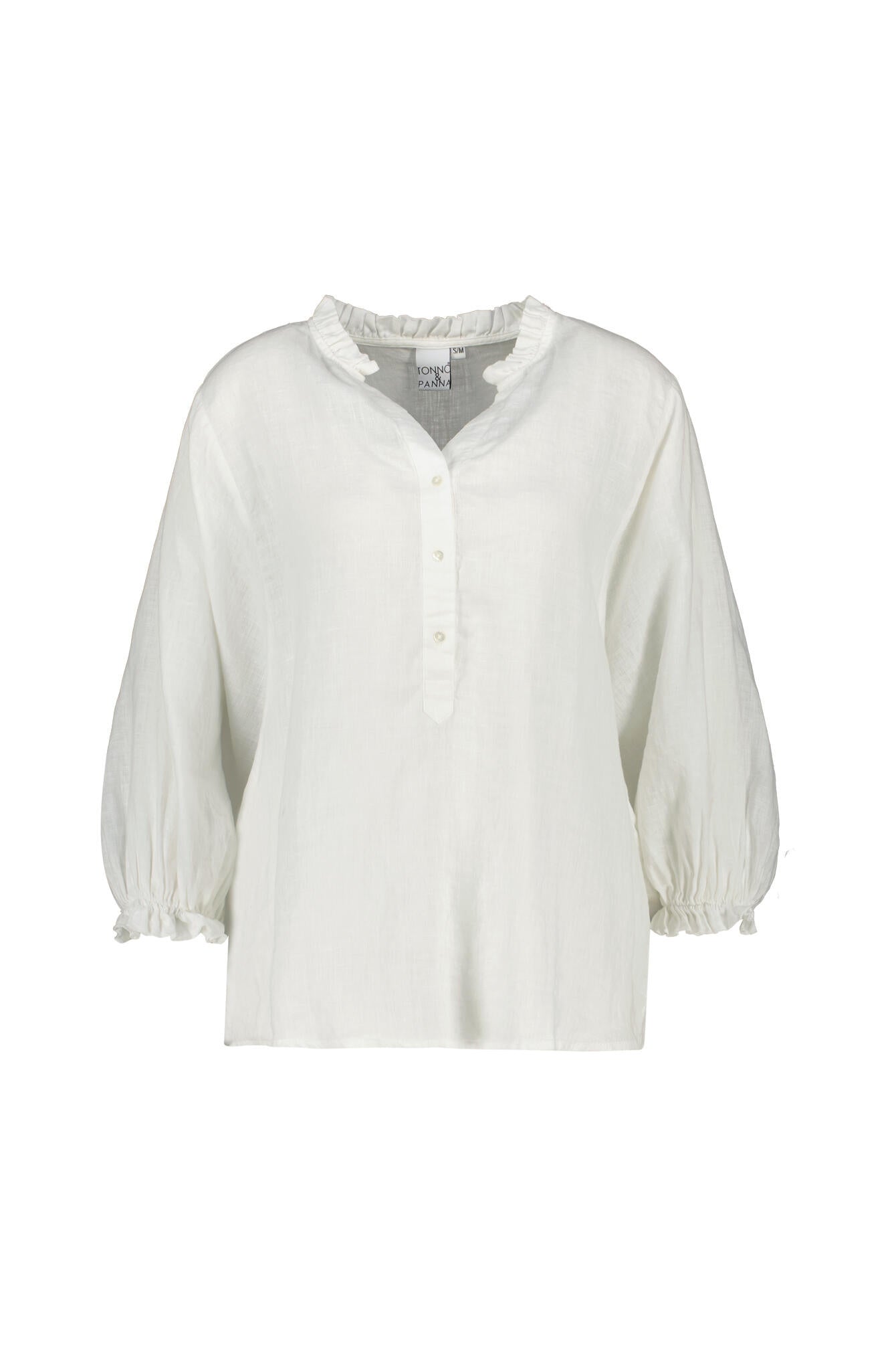 Leinenbluse mit Ballonärmeln - 100 - Weiß