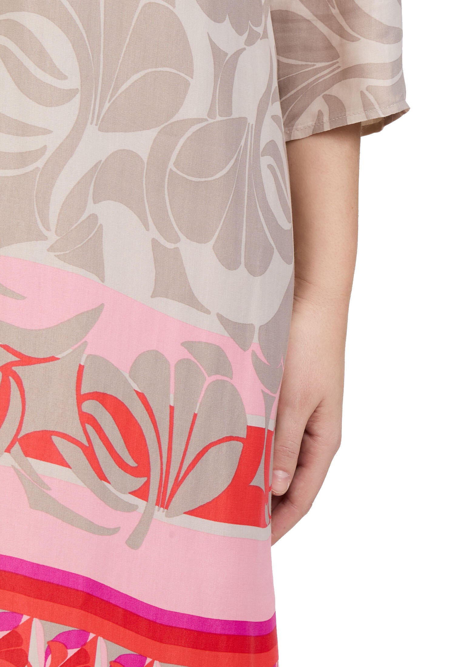 Sommerkleid Mini aus Viskose - 7846-Taupe/Red - Beige