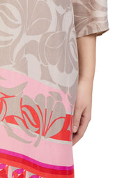 Sommerkleid Mini aus Viskose - 7846-Taupe/Red - Beige