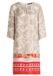 Sommerkleid Mini aus Viskose - 7846-Taupe/Red - Beige