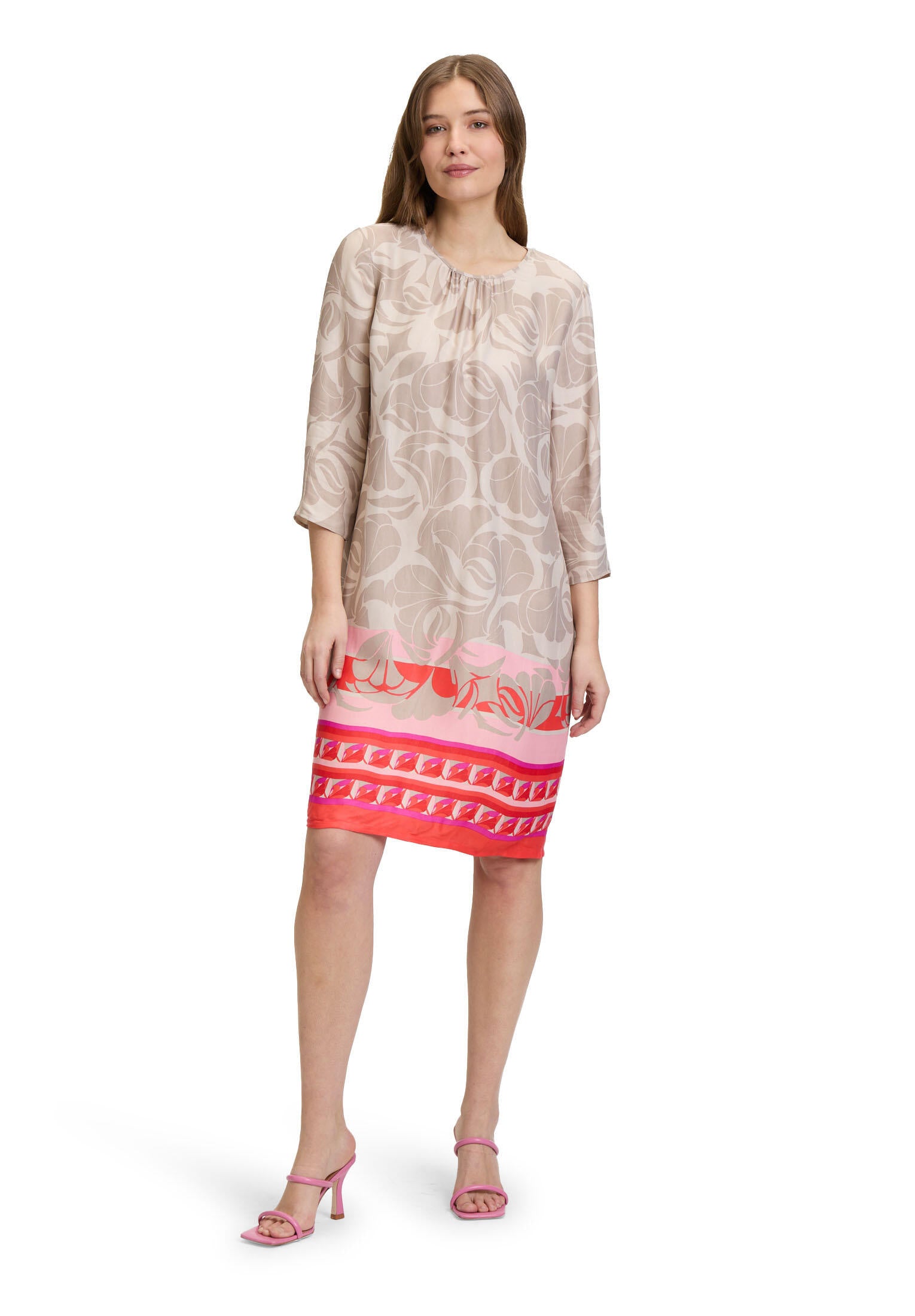 Sommerkleid Mini aus Viskose - 7846-Taupe/Red - Beige