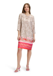 Sommerkleid Mini aus Viskose - 7846-Taupe/Red - Beige