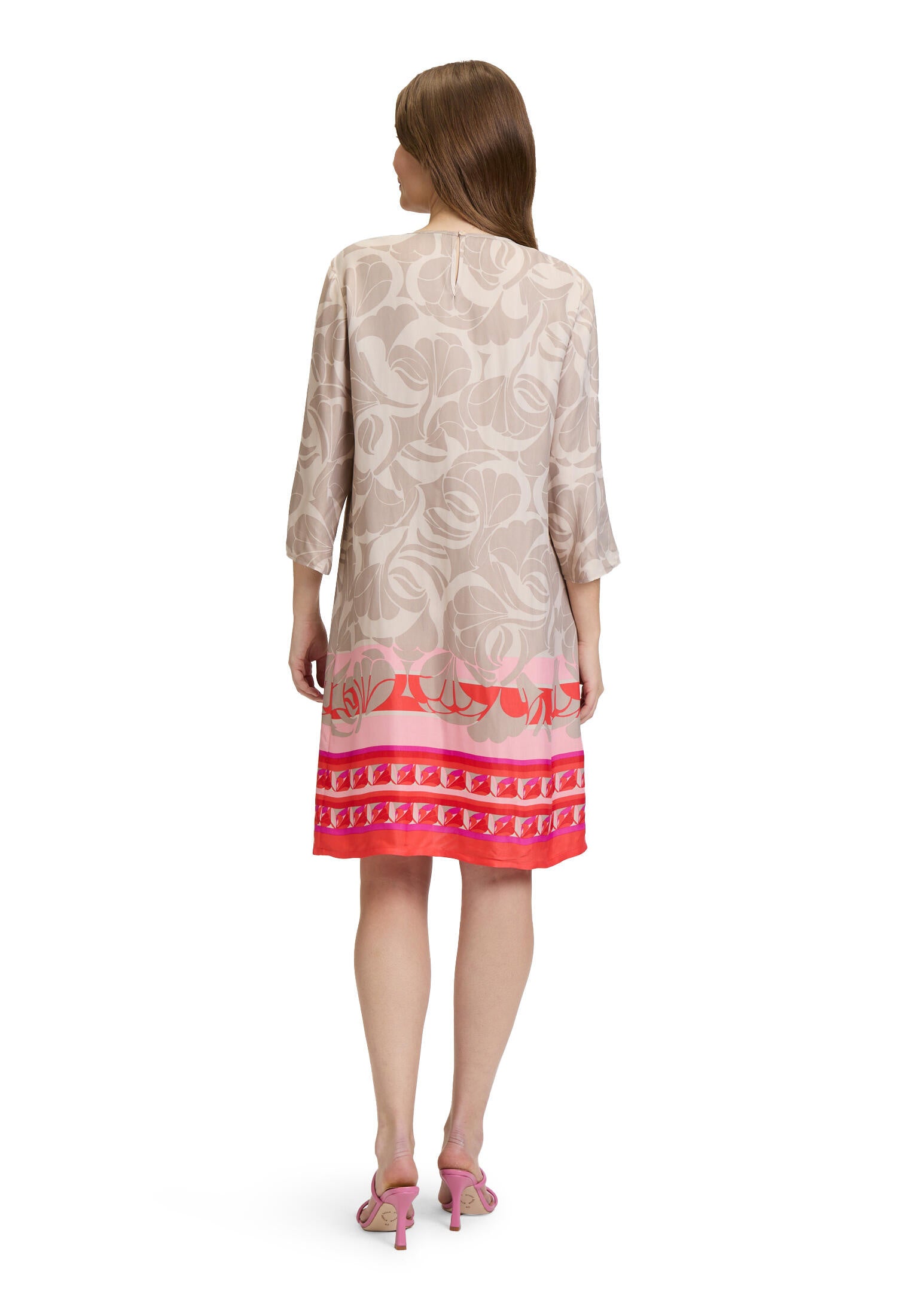 Sommerkleid Mini aus Viskose - 7846-Taupe/Red - Beige