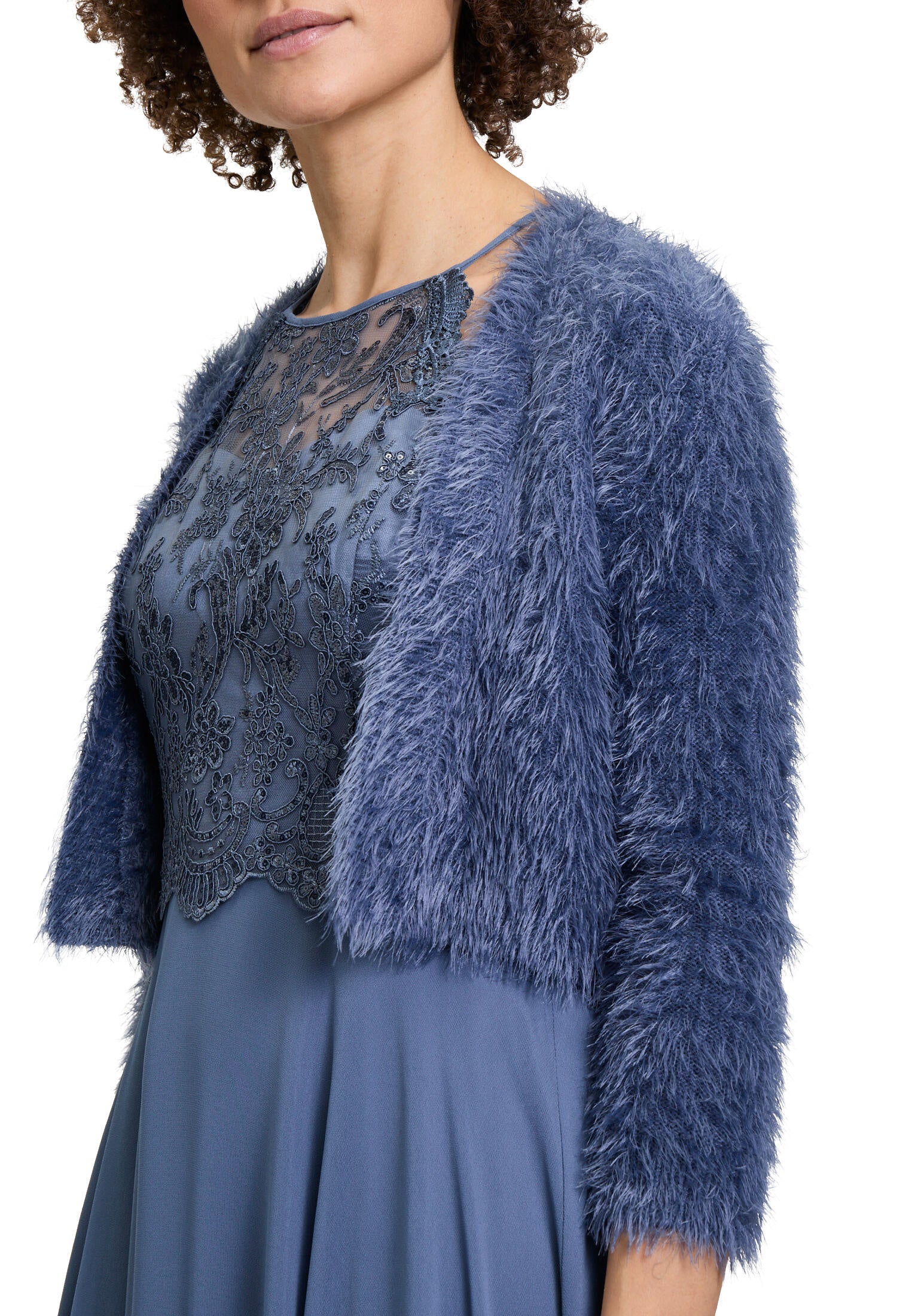 Strickbolero mit Dreiviertelarm - 8454-Blue Stone - Blau