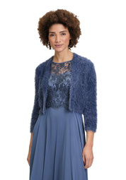 Strickbolero mit Dreiviertelarm - 8454-Blue Stone - Blau