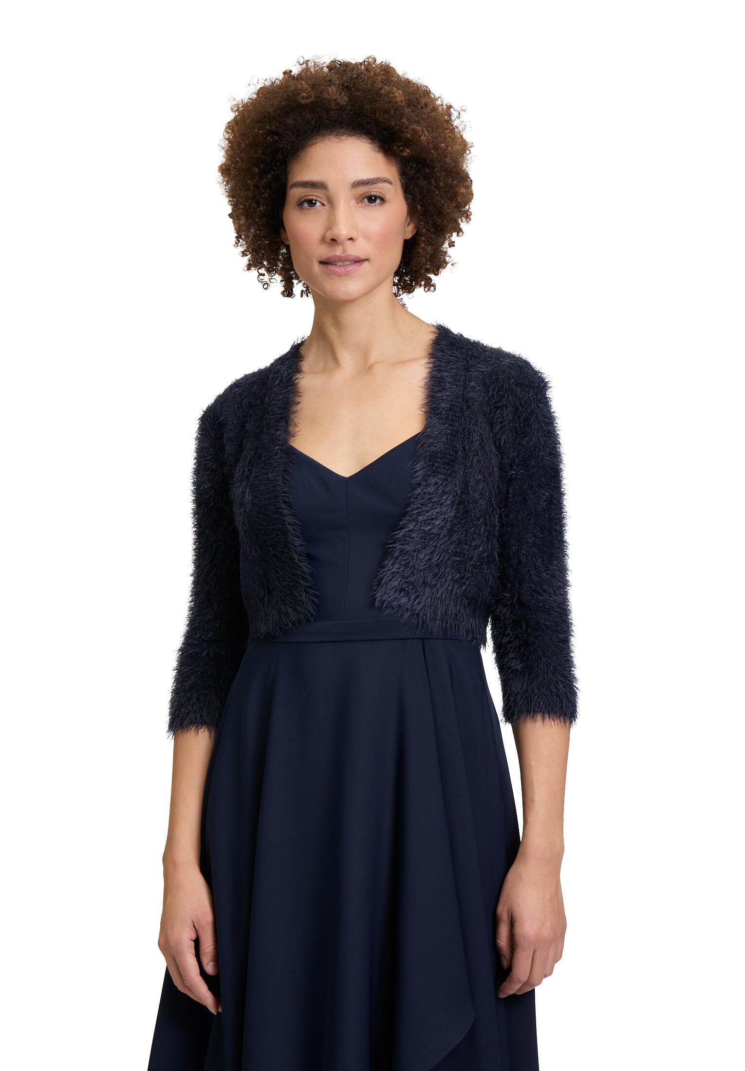 Strickbolero mit Dreiviertelarm - 8541-Night Sky - Blau