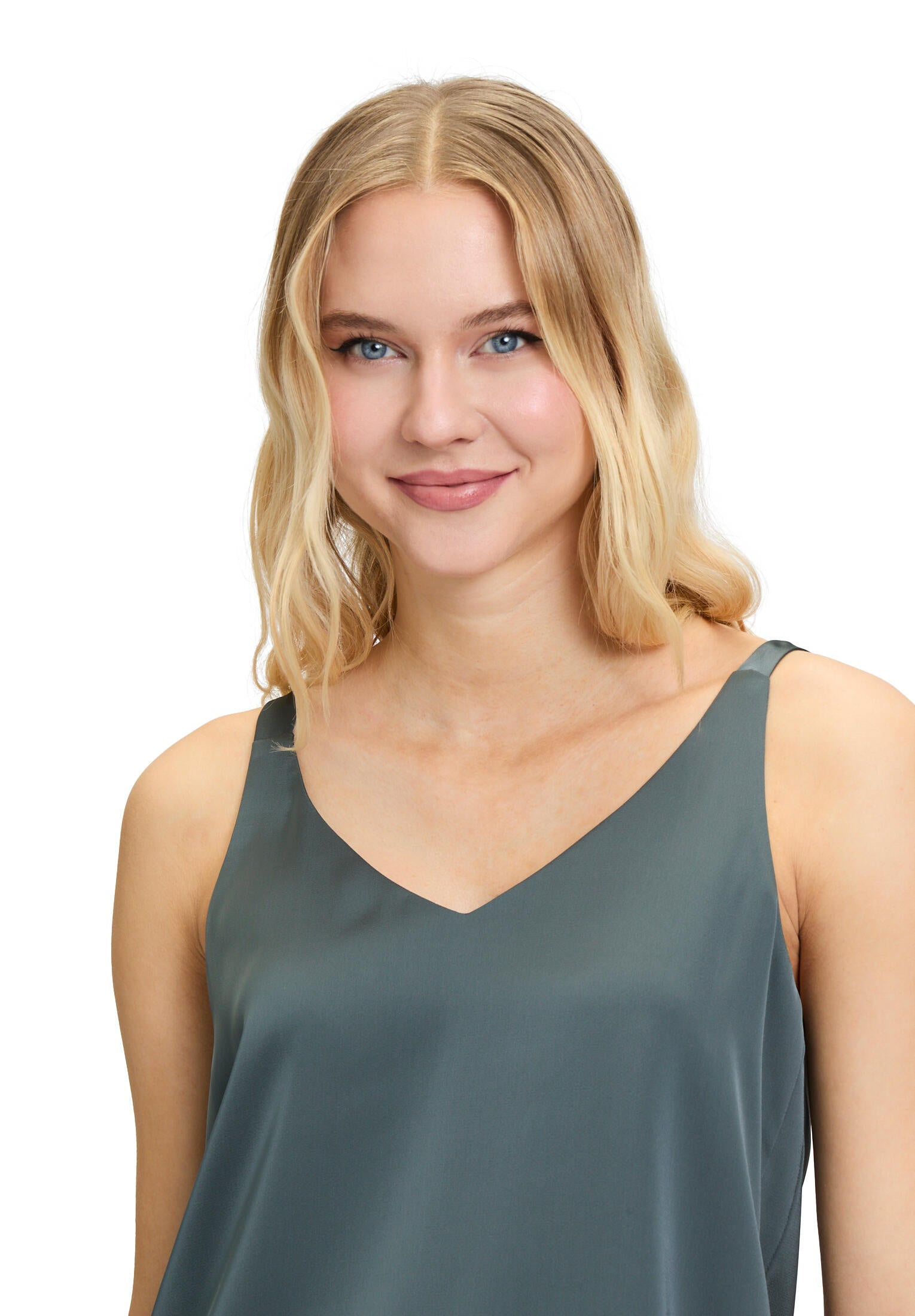 Satin-Tanktop mit V-Ausschnitt - 5605-Grey Olive - Grün