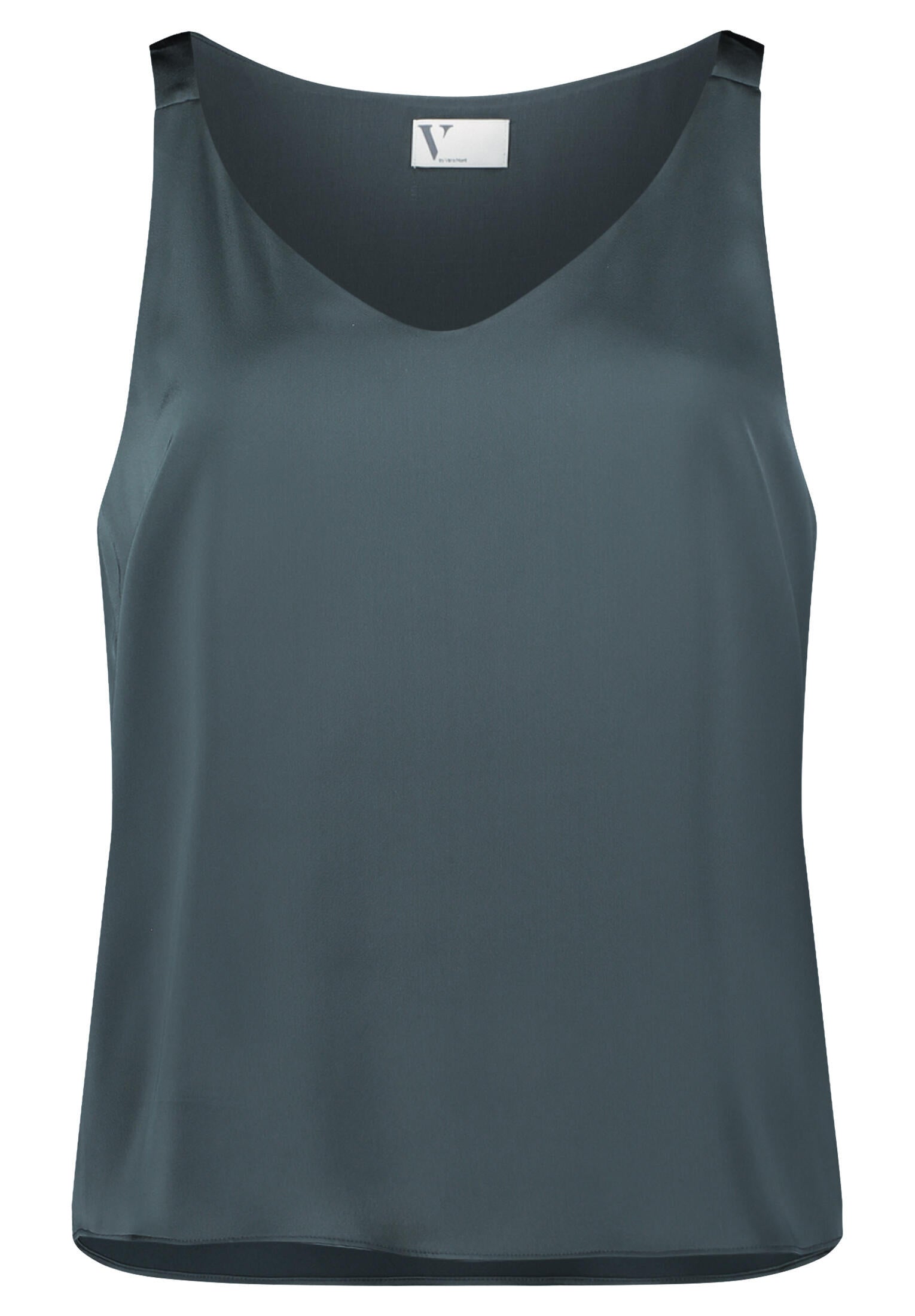 Satin-Tanktop mit V-Ausschnitt - 5605-Grey Olive - Grün