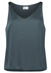 Satin-Tanktop mit V-Ausschnitt - 5605-Grey Olive - Grün