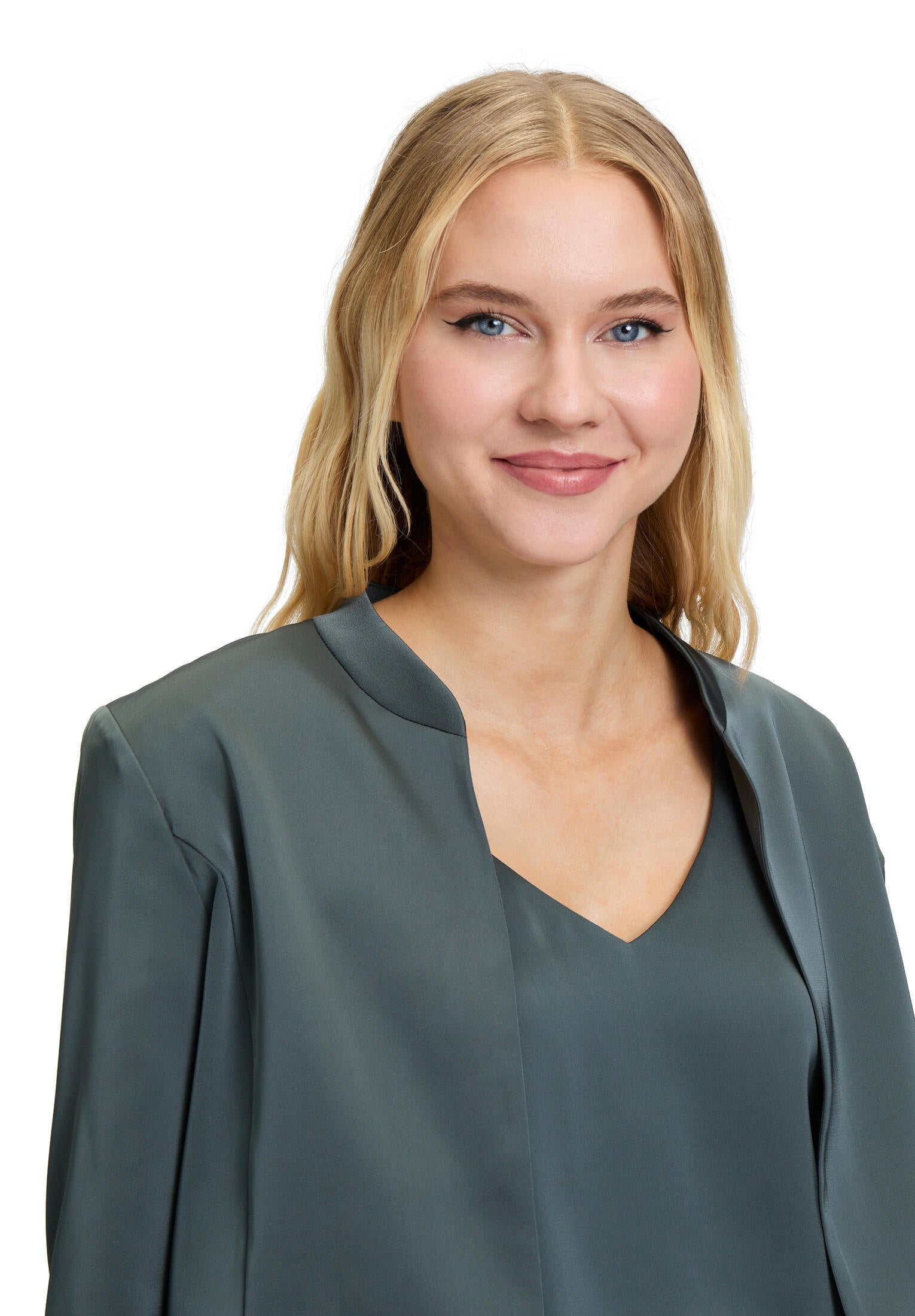 Satin-Blouson mit Stehkragen - 5605-Grey Olive - Grün