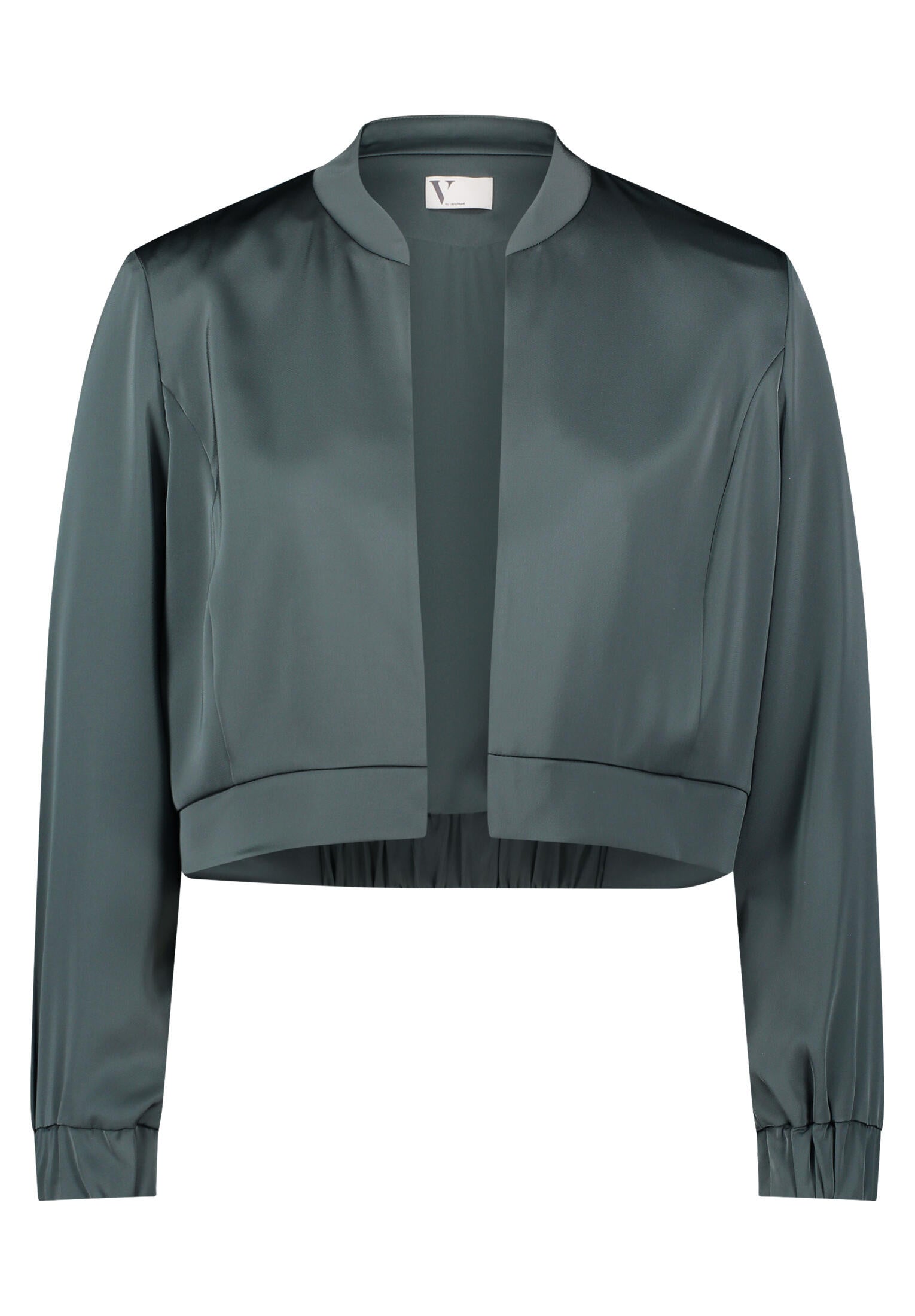 Satin-Blouson mit Stehkragen - 5605-Grey Olive - Grün