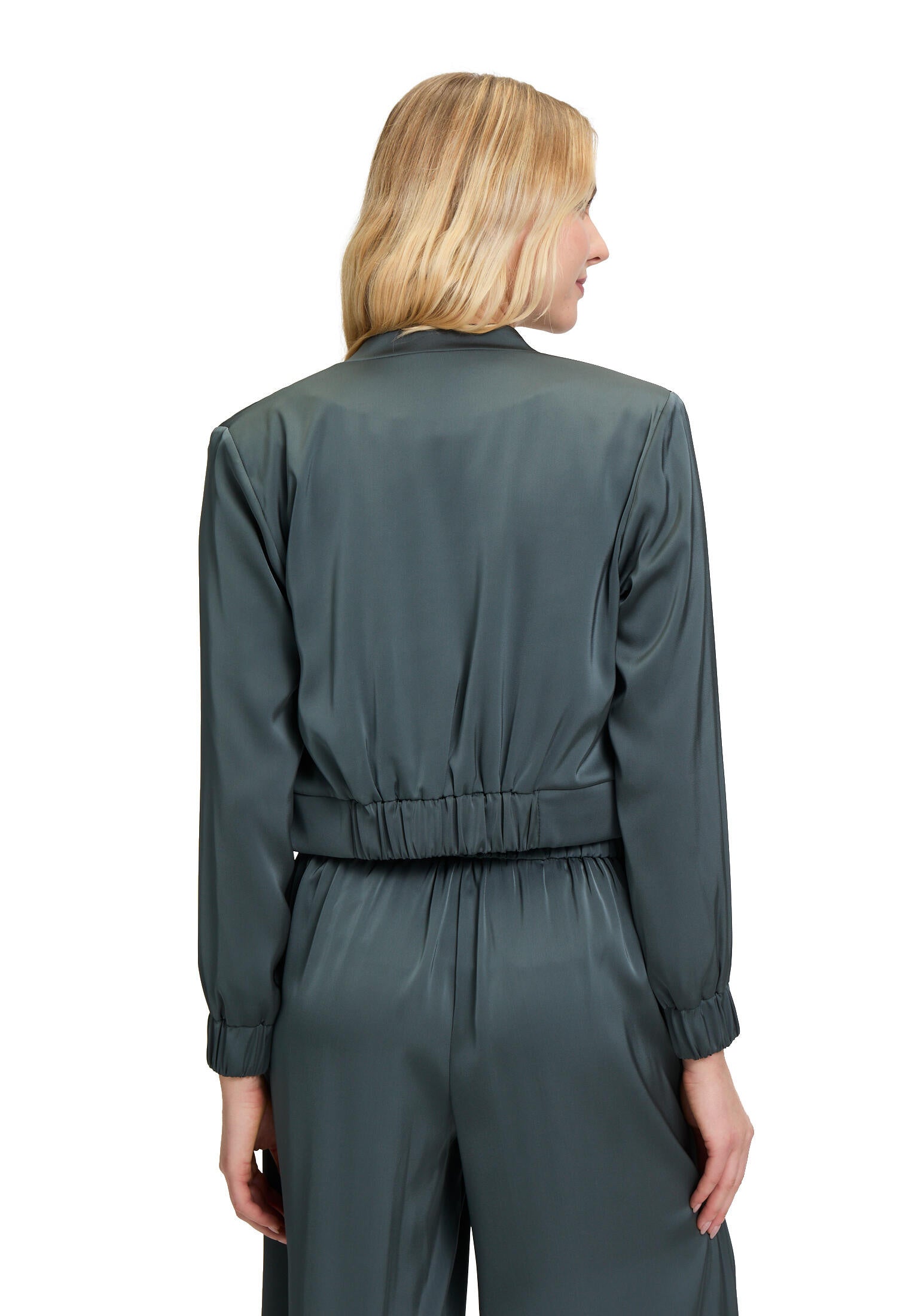 Satin-Blouson mit Stehkragen - 5605-Grey Olive - Grün
