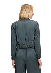 Satin-Blouson mit Stehkragen - 5605-Grey Olive - Grün