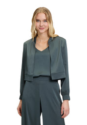Satin-Blouson mit Stehkragen - 5605-Grey Olive - Grün