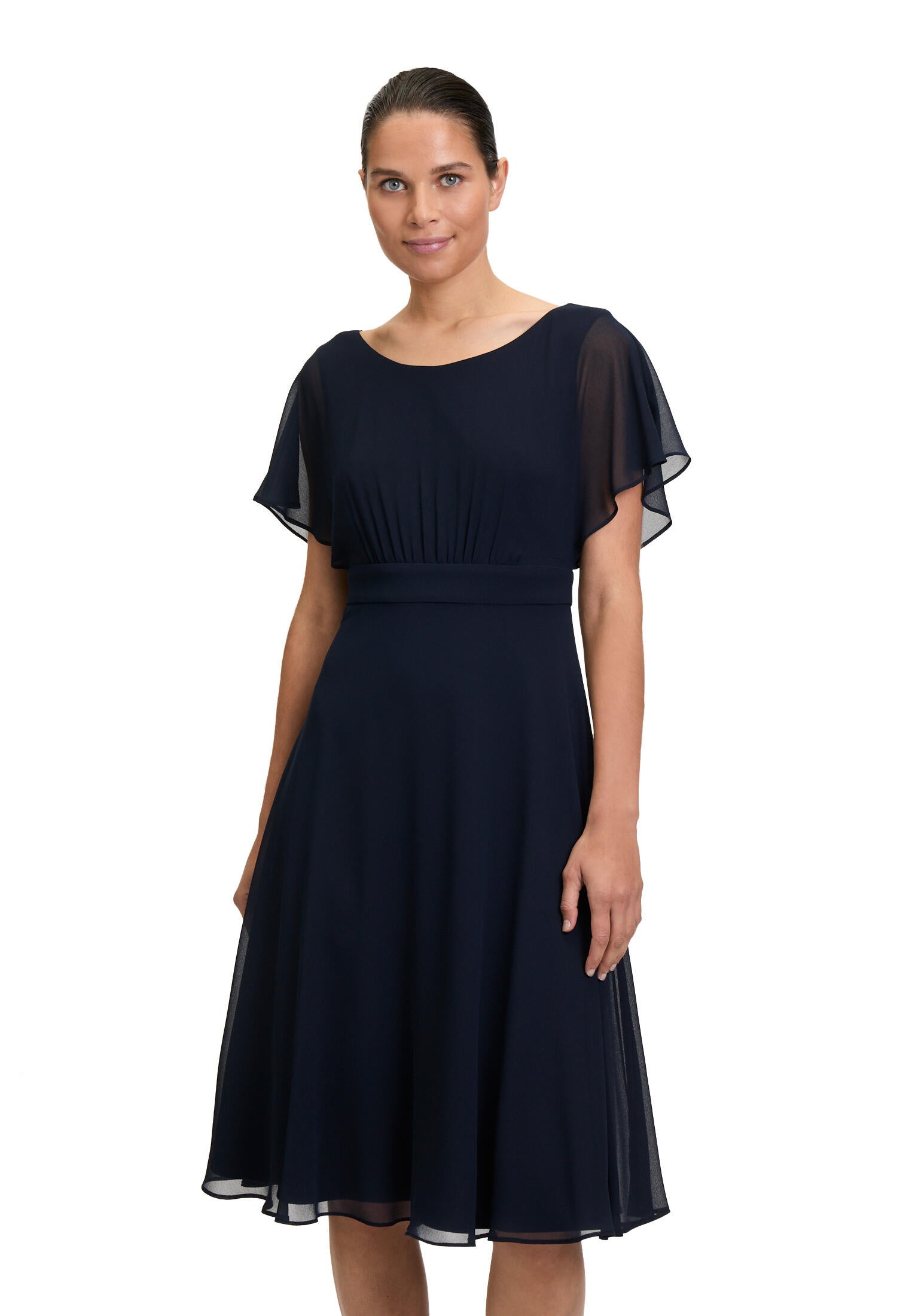 Chiffon-Cocktailkleid mit Volantärmeln - 8541-Night Sky - Blau