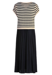 Freizeitkleid Midi gestreift - 9914-Patch Black/Nature - Schwarz