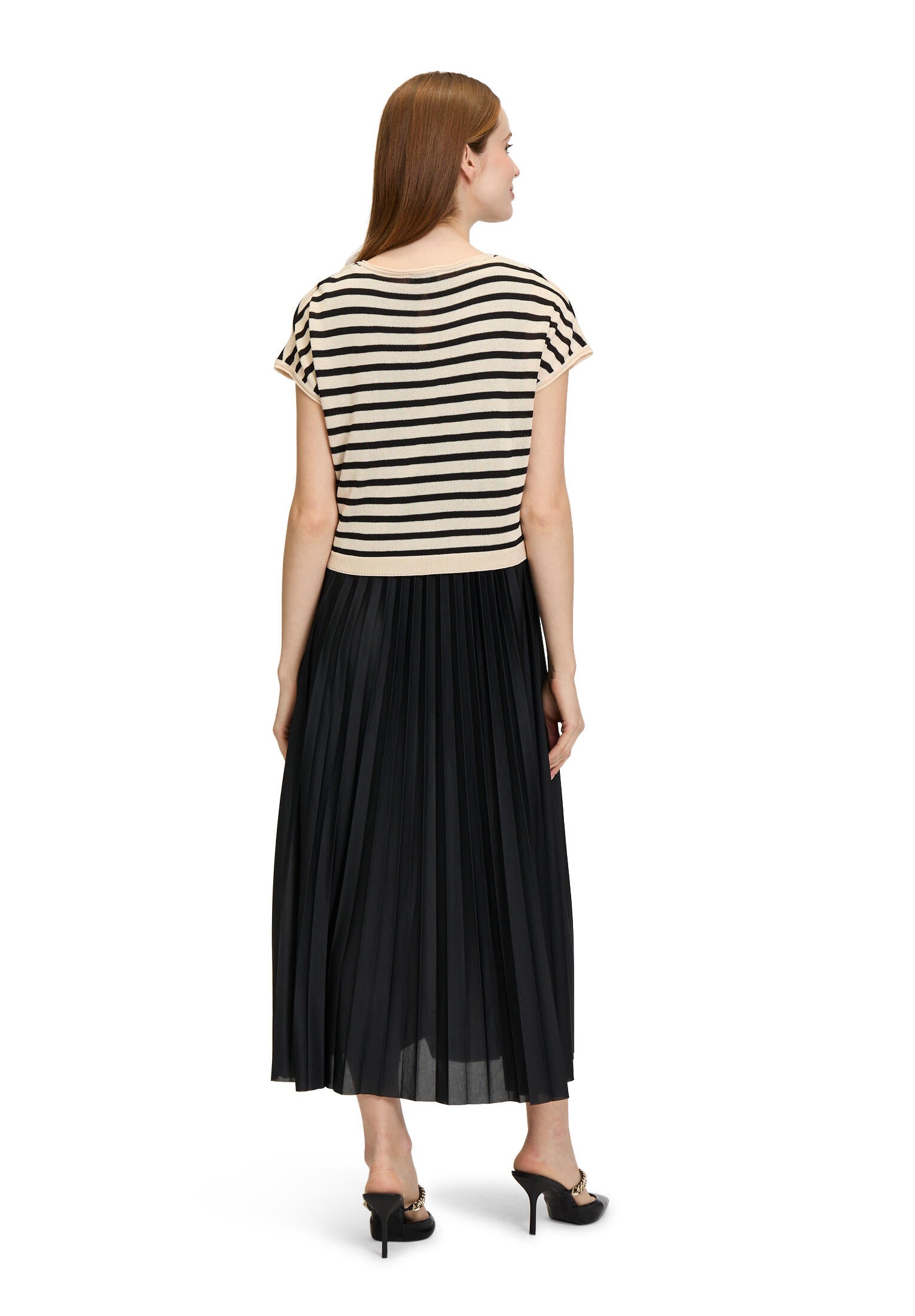 Freizeitkleid Midi gestreift - 9914-Patch Black/Nature - Schwarz