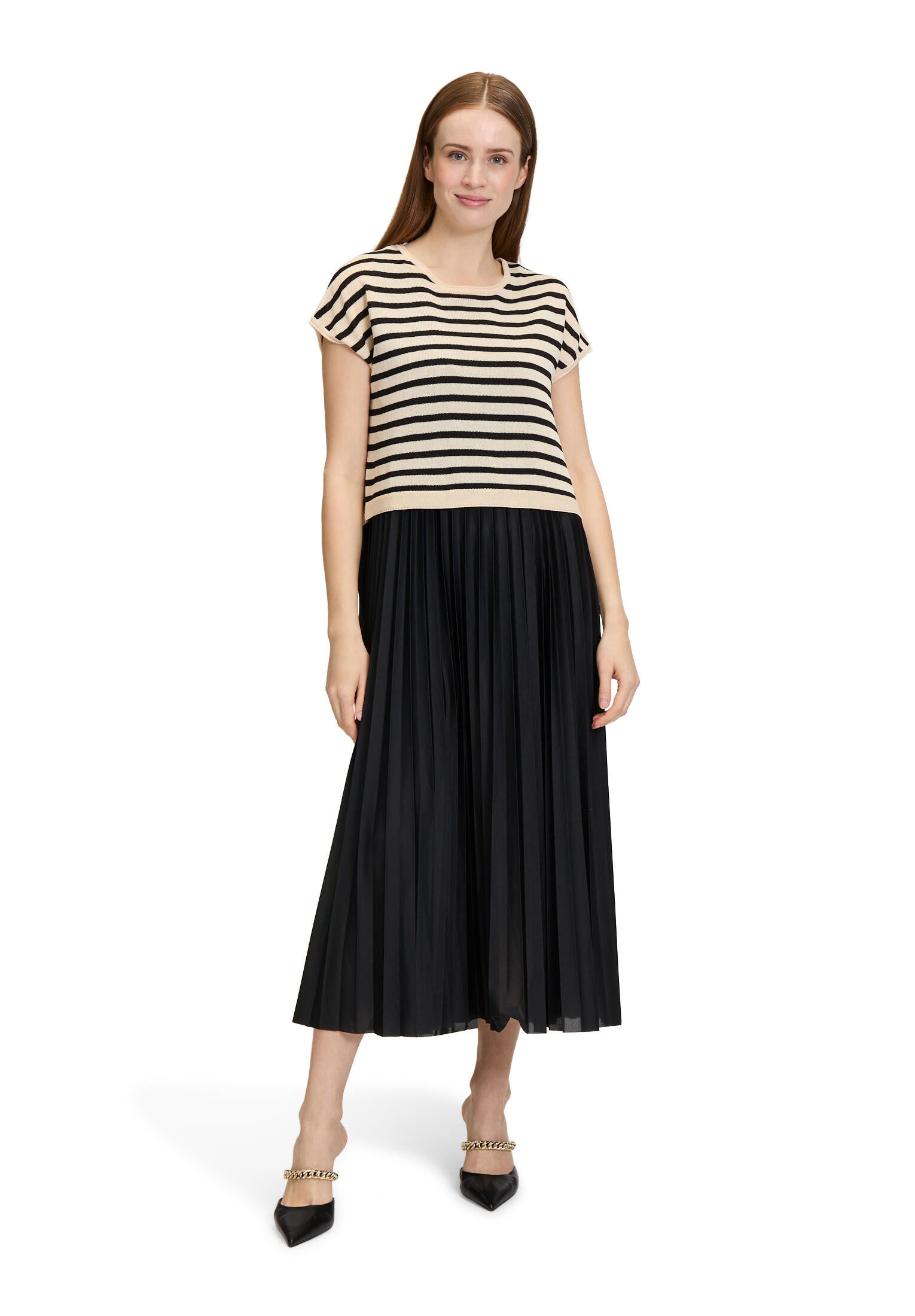 Freizeitkleid Midi gestreift - 9914-Patch Black/Nature - Schwarz