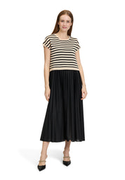 Freizeitkleid Midi gestreift - 9914-Patch Black/Nature - Schwarz