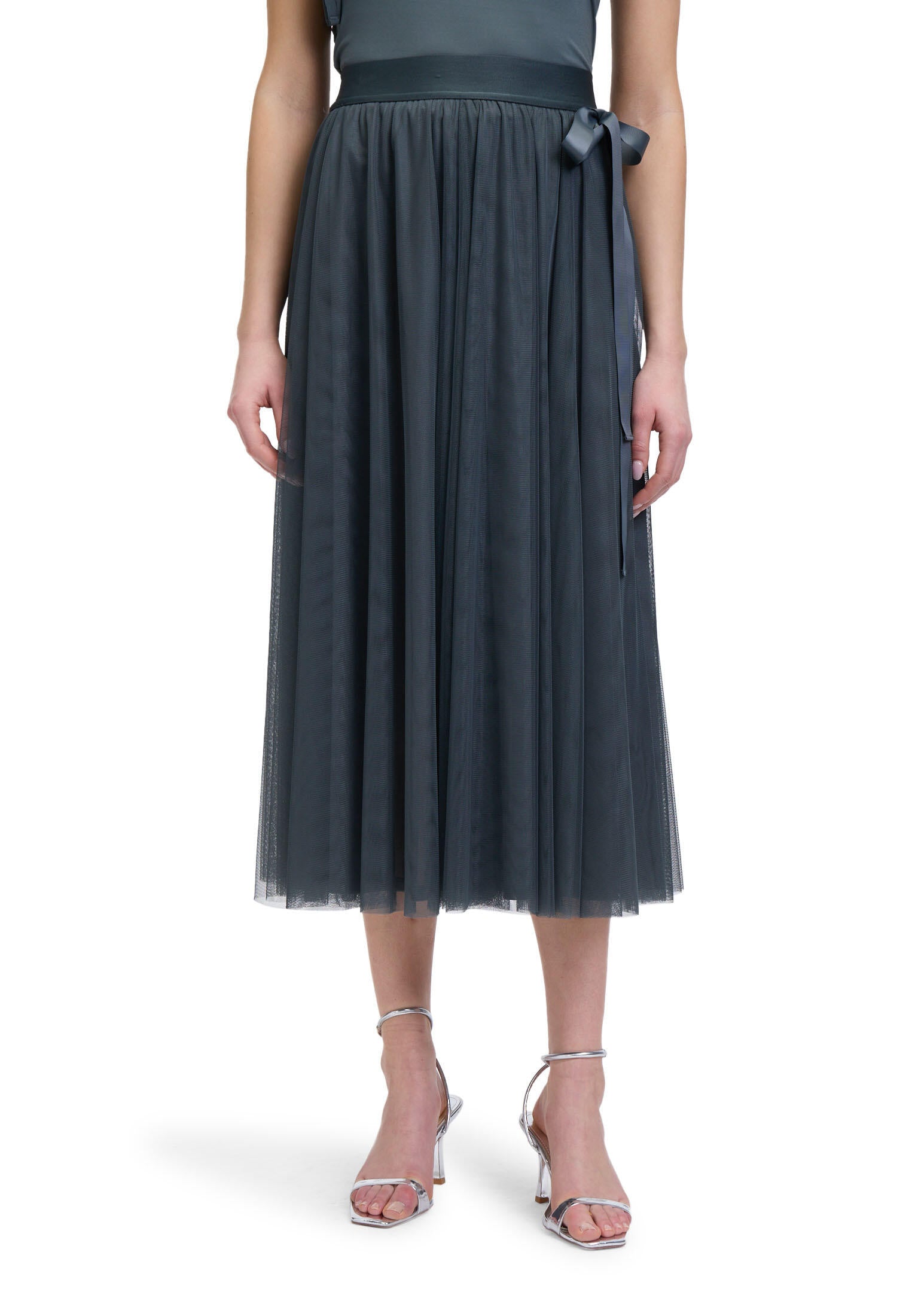 Tüllrock Midi mit Schleife - 5605-Grey Olive - Grün