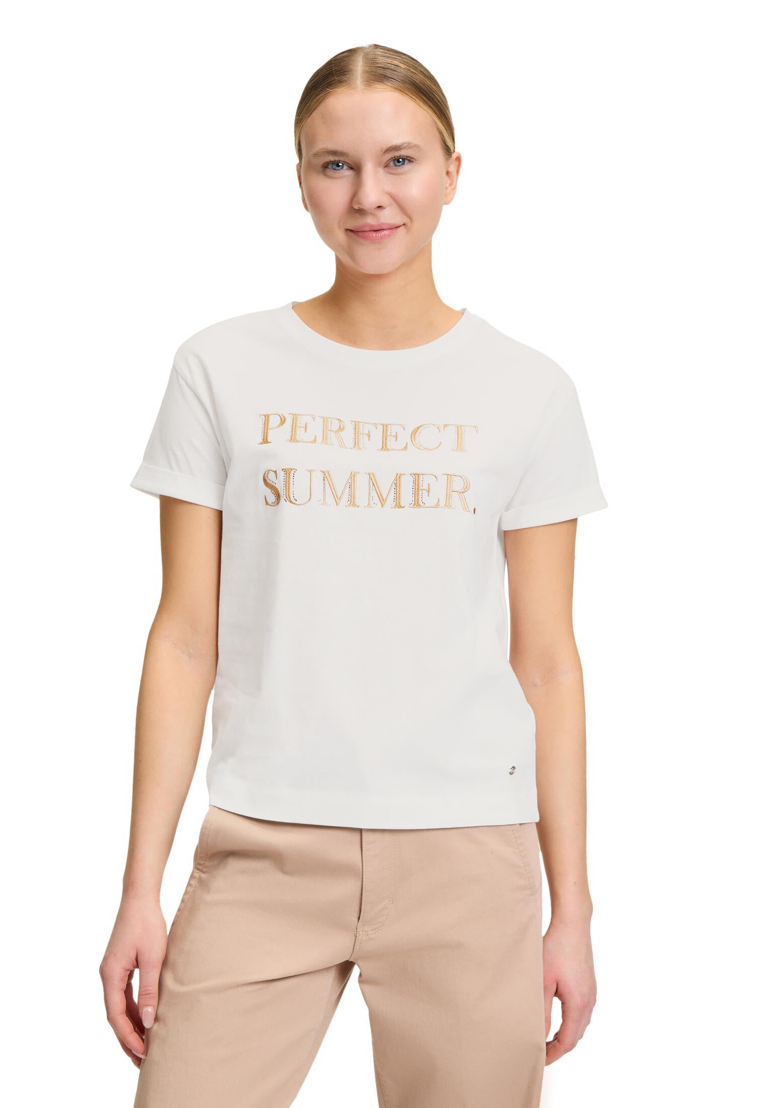 T-Shirt aus Baumwolle - 1876-Cream/Taupe - Weiß