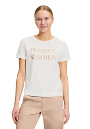 T-Shirt aus Baumwolle - 1876-Cream/Taupe - Weiß