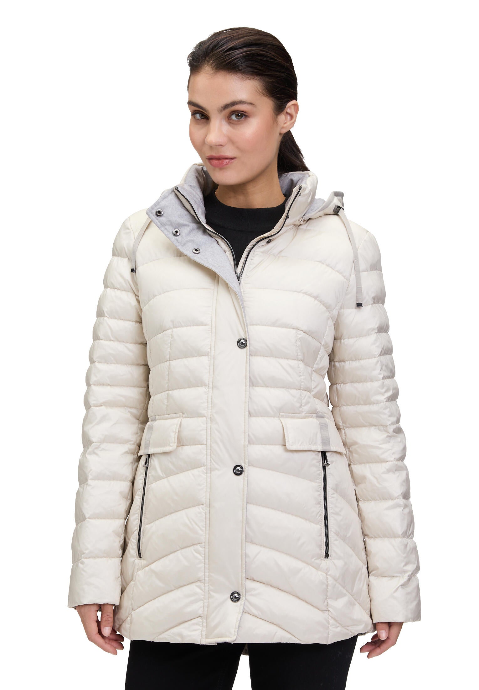 Steppjacke mit Kapuze - 1158-Pearl Cream - Creme