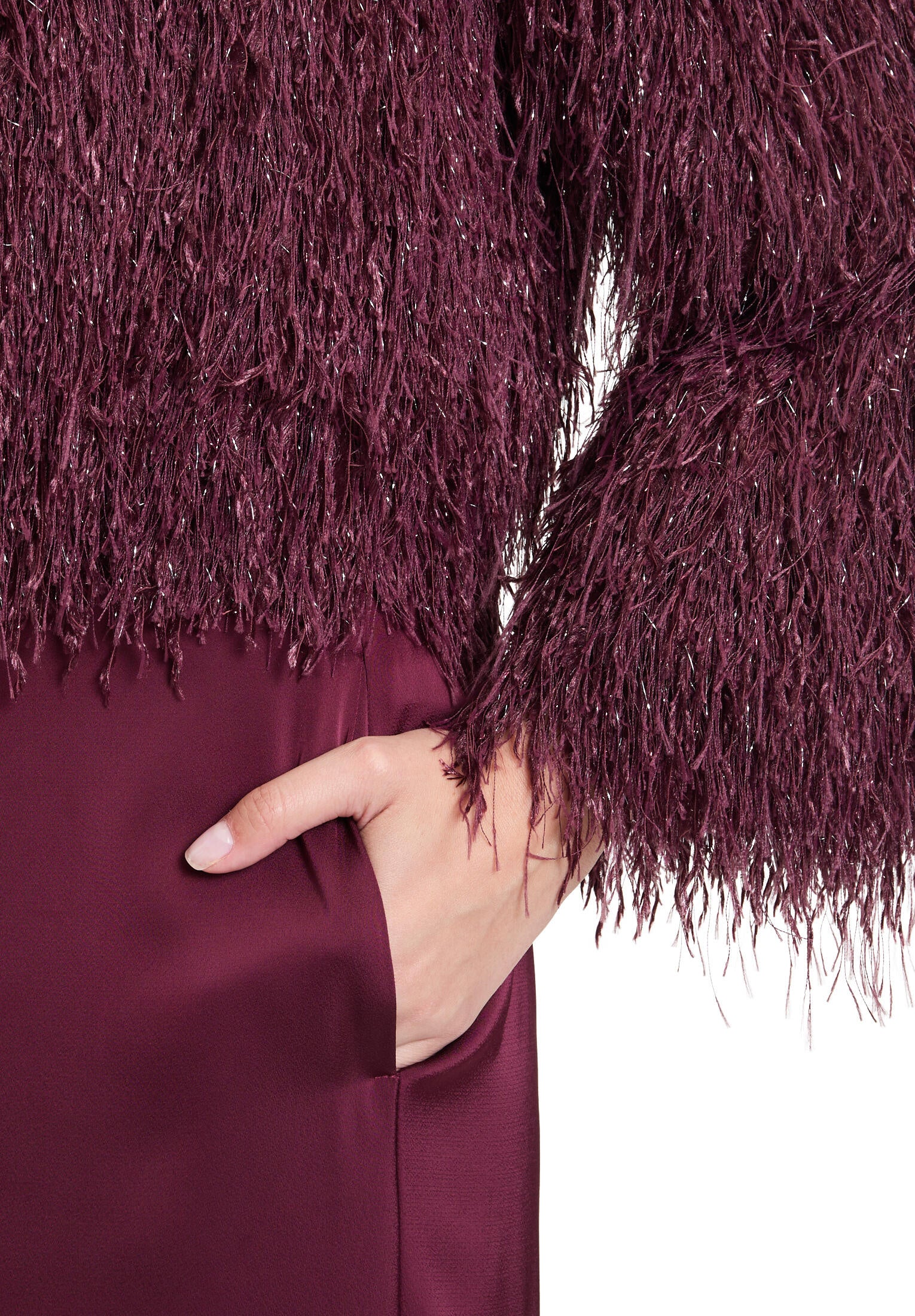 Bomberjacke mit Fransen - 4715-Deep Dahlia - Rot