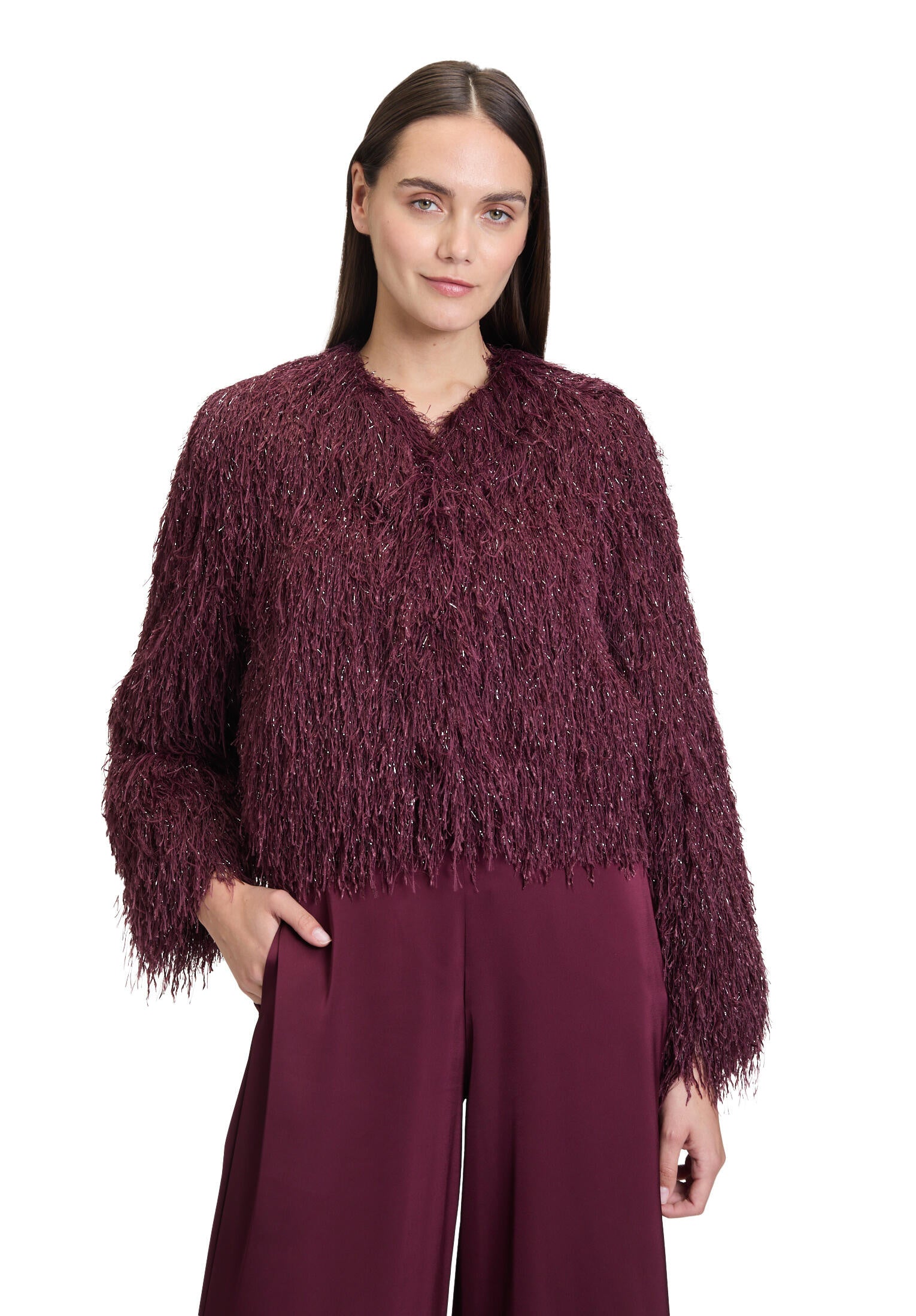 Bomberjacke mit Fransen - 4715-Deep Dahlia - Rot