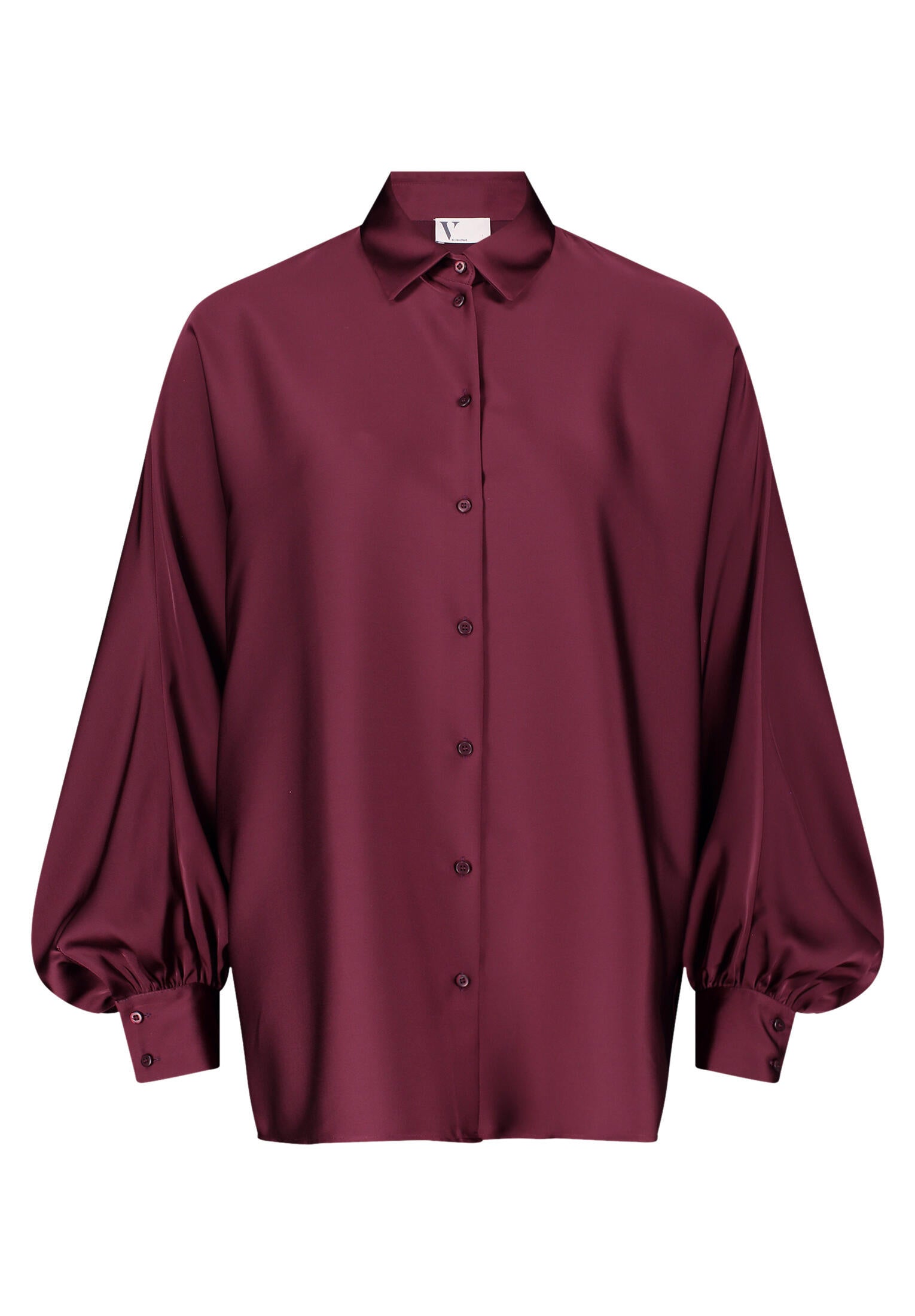 Satinbluse mit Hemdkragen - 4715-Deep Dahlia - Rot