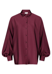 Satinbluse mit Hemdkragen - 4715-Deep Dahlia - Rot