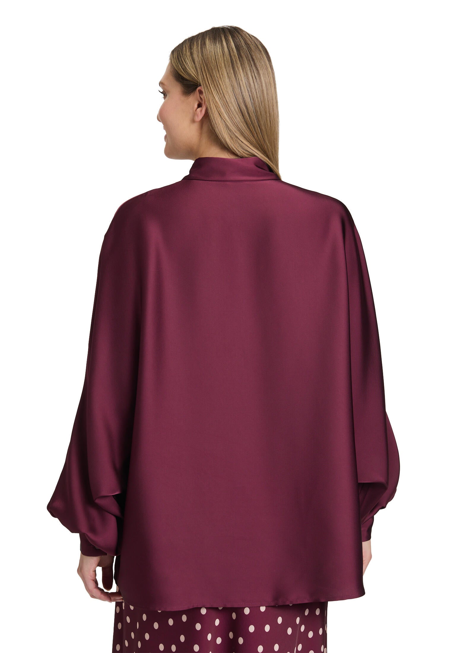 Satinbluse mit Hemdkragen - 4715-Deep Dahlia - Rot